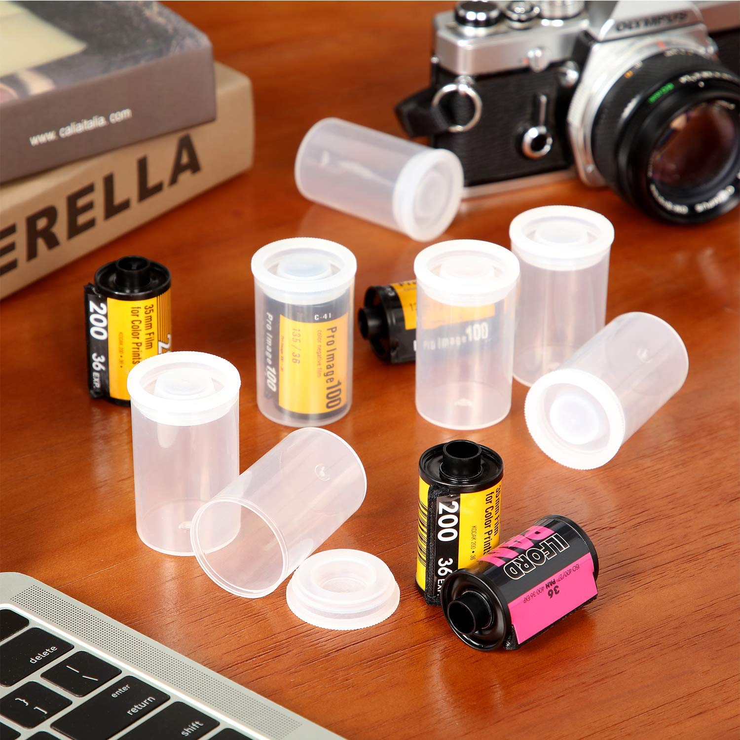 Akiro Film Canisters With Caps 35 Mm Empty Camera Reel Storage Containers Case Plastic Storage 15 Pack Transparent