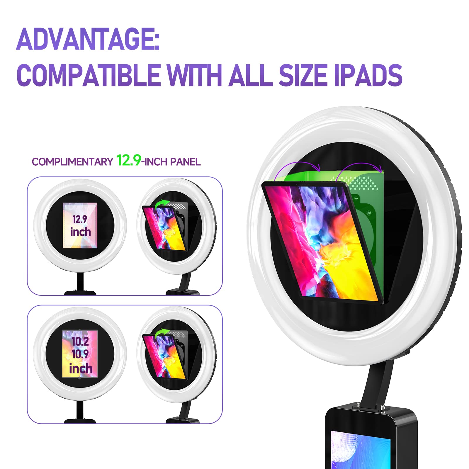 Harzhi Portable Photo Booth Compatible With Any Ipad, For Ipad Photo Booth Shell Stand Stand Software App Control Ring Light, Fl