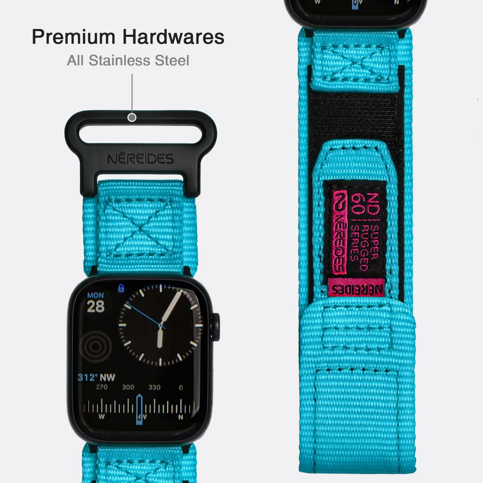 Nereides Compatible With Apple Watch Band Ultra 1/2, Nylon Sports Strap With Woven Design For 49Mm (L, Al Aqua)