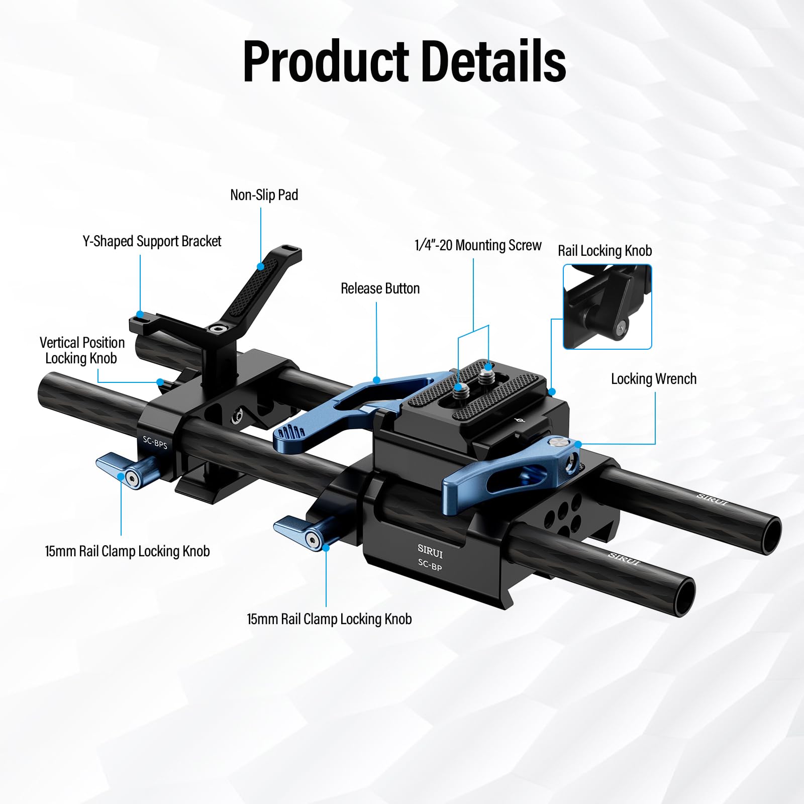 Sirui Universal Camera 15Mm Rod Rail Baseplate With Dual Carbon Fiber Rods, Y Shaped Lens Bracket, Quick Release Plate And Clamp Set, Rod Rail Base Plate For Tripod, Shoulder Rig, Sc Bps