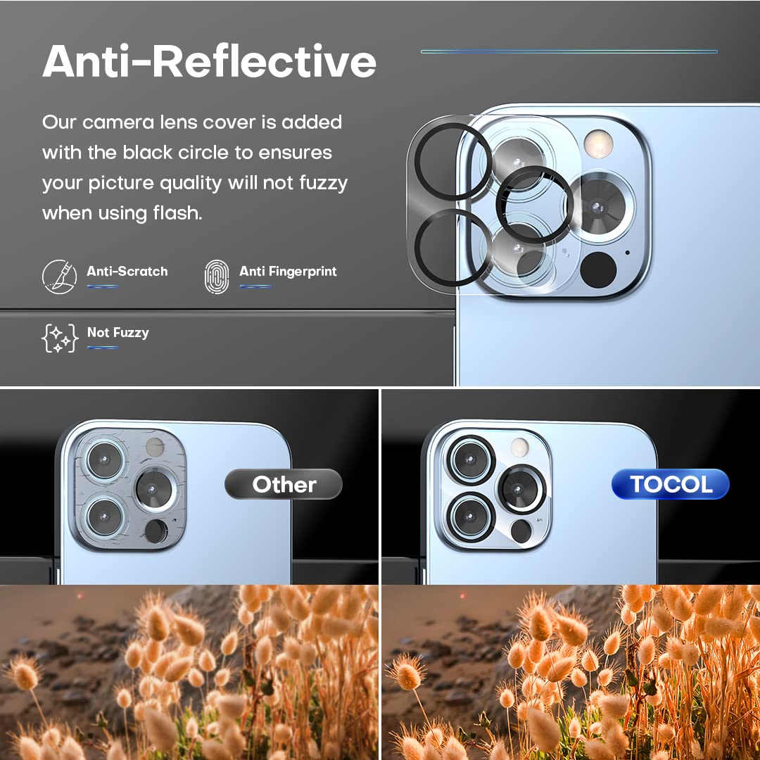 Tocol [2+2 Pack Compatible For Iphone 13 Pro 5G 6.1''   2 Pack Privacy Screen Protector Tempered Glass And 2 Pack Camera Lens Pr