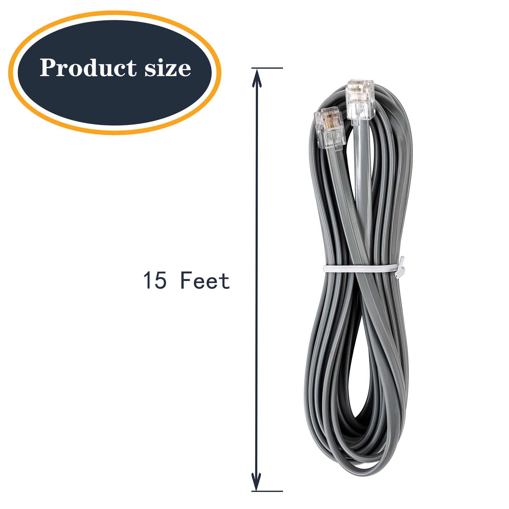 Jmzly Rj12 Cable Phone Cord Rj12 6P6C Male To Male Straight Wired For Both Data And Voice Use Silver   15 Feet 3 Pack