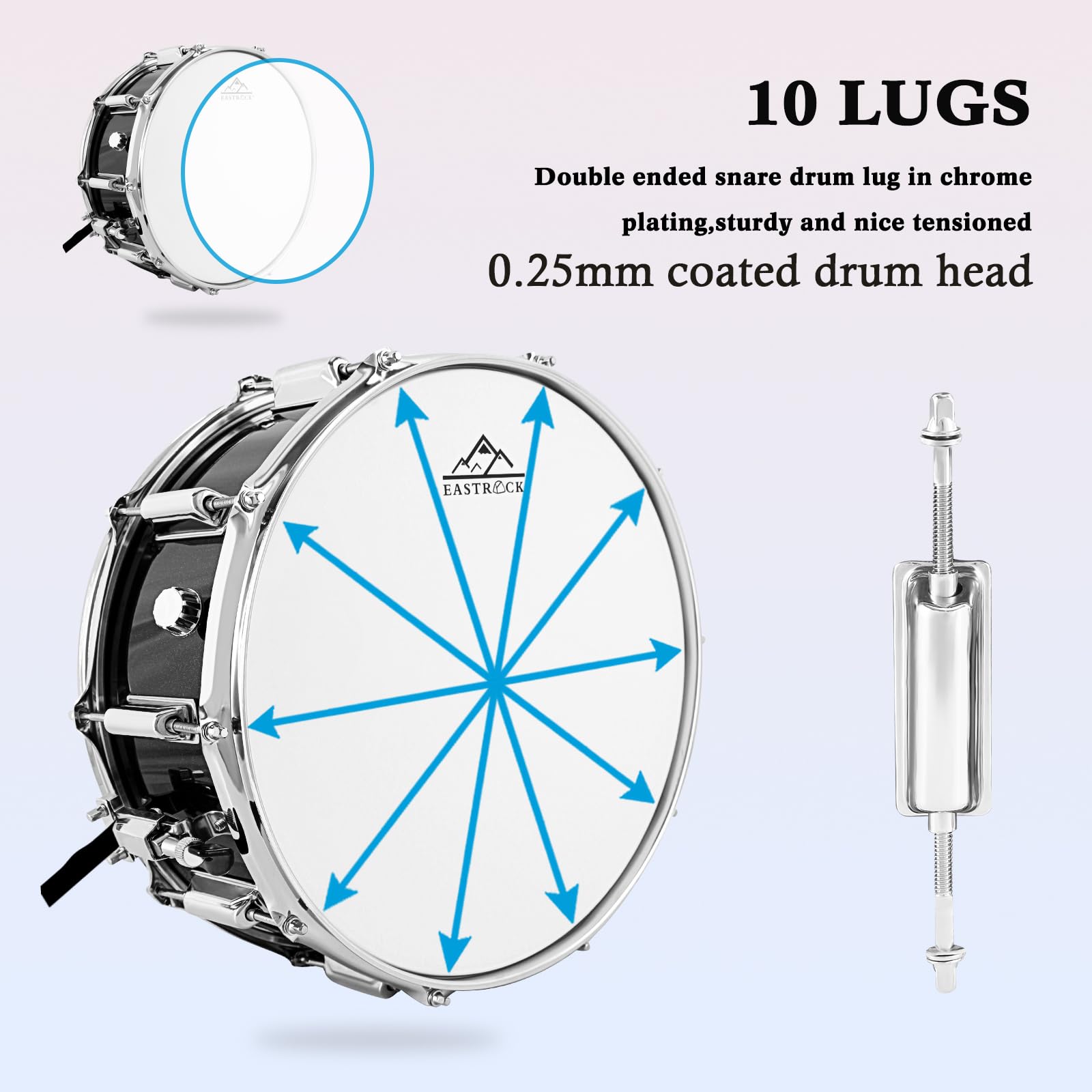 Eastrock Snare Drum Set 14X5.5 Inches For Student Beginners With Gig Bag, Drumsticks, Stand, Drum Keys, Coated Material Drum Hea