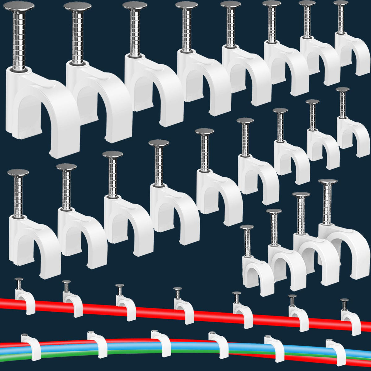 Archiving Wire Clips 400 Pcs Cable Clips 4/6/8/10Mm Nail In Cable Clips With Steel Ethernet ...