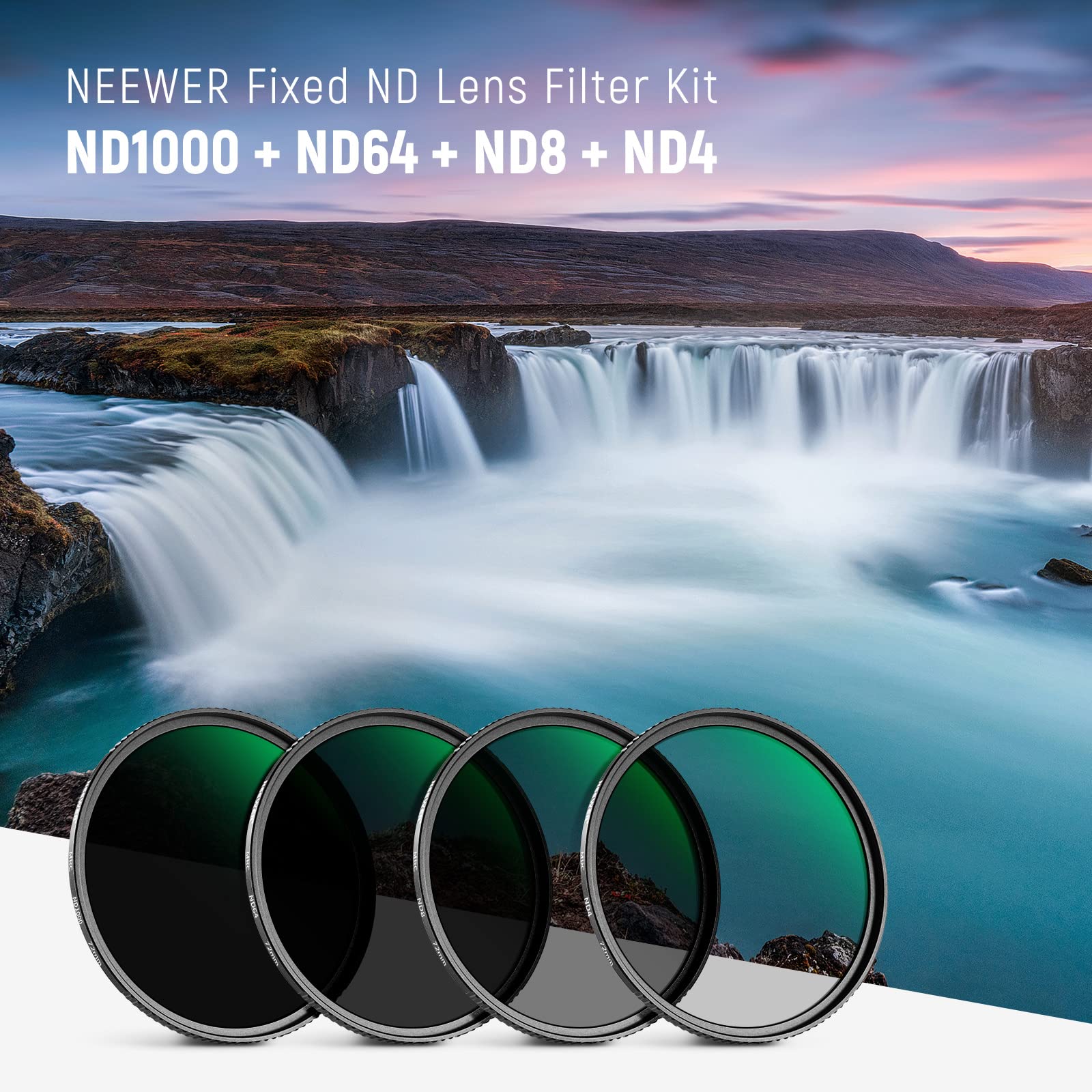 Neewer 72Mm Fixed Nd Filter Kit Nd1000 Nd64 Nd8 Nd4 Neutral Density Filter Set Double Sided 30 Layer Nano Coatings/Hd Optical Gl