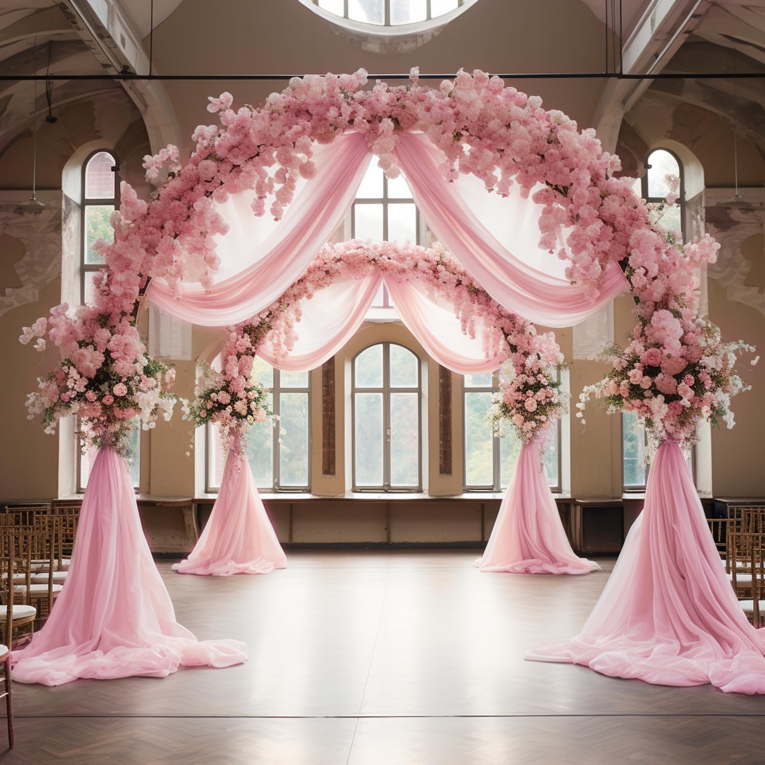 Wokceer Wedding Arch Draping Fabric 6 Panels 28.7 X 20Ft Blush Pink Drapes Sheer Fabric Backdrop Arch Draping Fabric For Wedding
