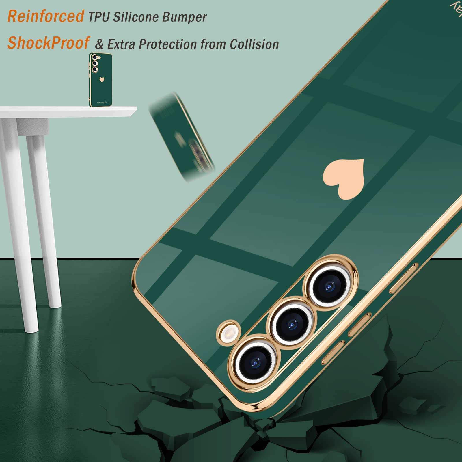 Teageo For Samsung Galaxy S23 Case For Women Girl Cute Love Heart Luxury Bling Soft Back Cover Raised Full Camera Protection Bum