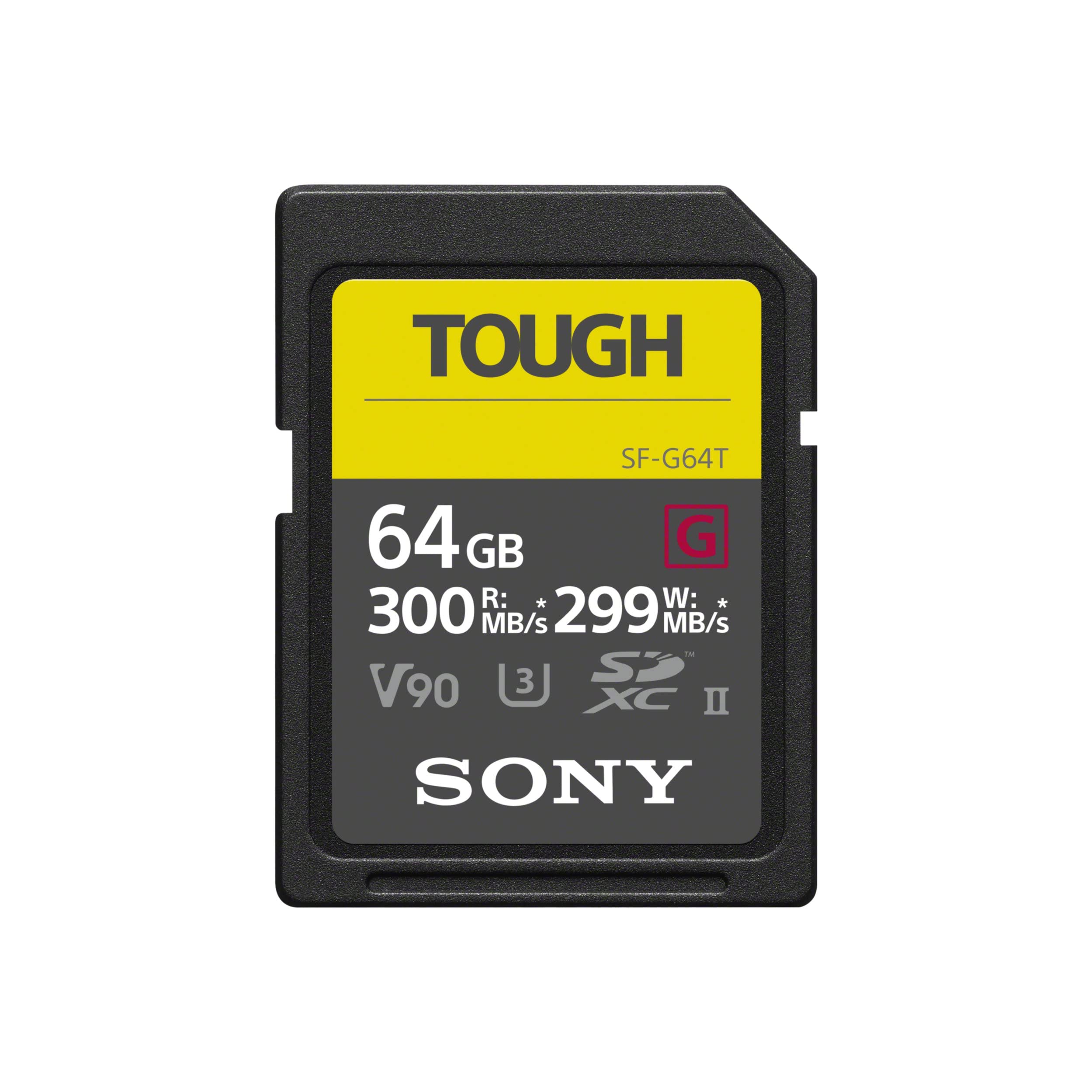 Sony TOUGH G series SDXC UHS II Card 64GB, V90, CL10, U3, Max R300MB/S, W299MB/S (SF G64T/T1), Black