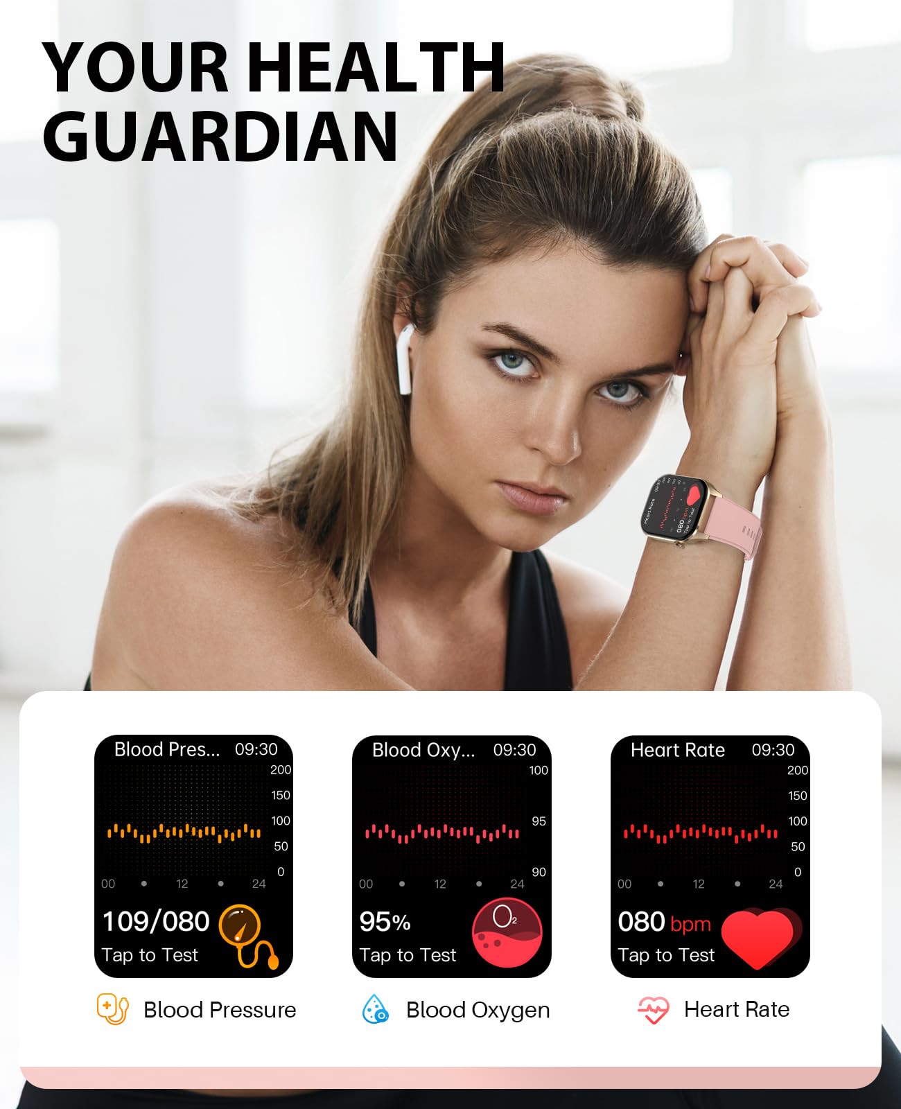 Smart Watch For Women, Infrared True Blood Oxygen Monitor, 136+ Sports, 2.04 Inch Amoled Display, Heart Rate Blood Pressure Slee