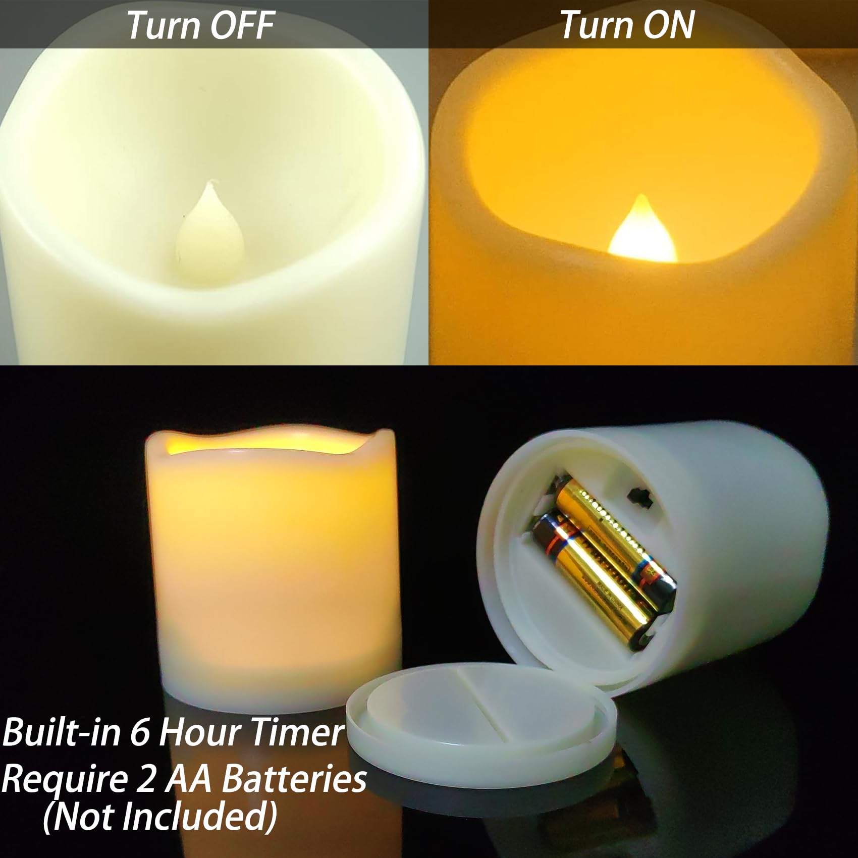 Qinc 2 Pack 3 Outdoor Battery Operated Flameless Candles With Timer Flickering Pillar Waterproof Candle Plastic Electric Led Lig