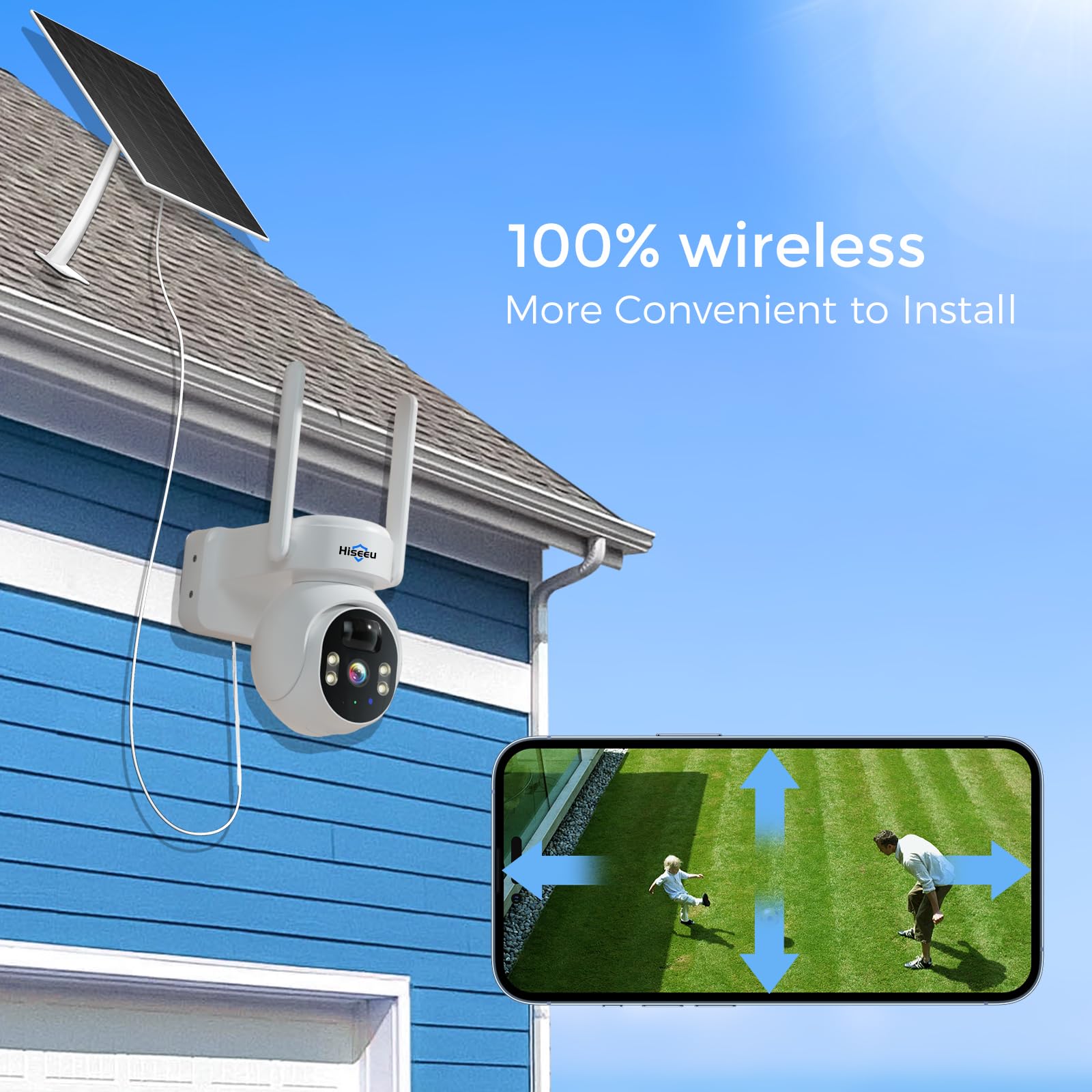 Hiseeu Solar Camera Outdoor, 4Mp Wireless Battery Camera, Ptz 360� View, Pir Motion Detection, Color Night Vision, Ip66, 2 Way Audio, 2.4G Wifi, No Monthly Fee