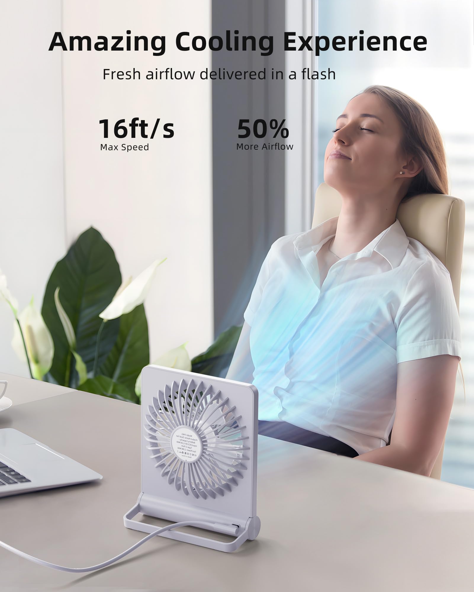 Koonie Usb Fan, Strong Wind Ultra Quiet Small Desk Fan 220 Tilt Folding 3 Speeds Adjustable Usb C Powered Personal Fan For Home