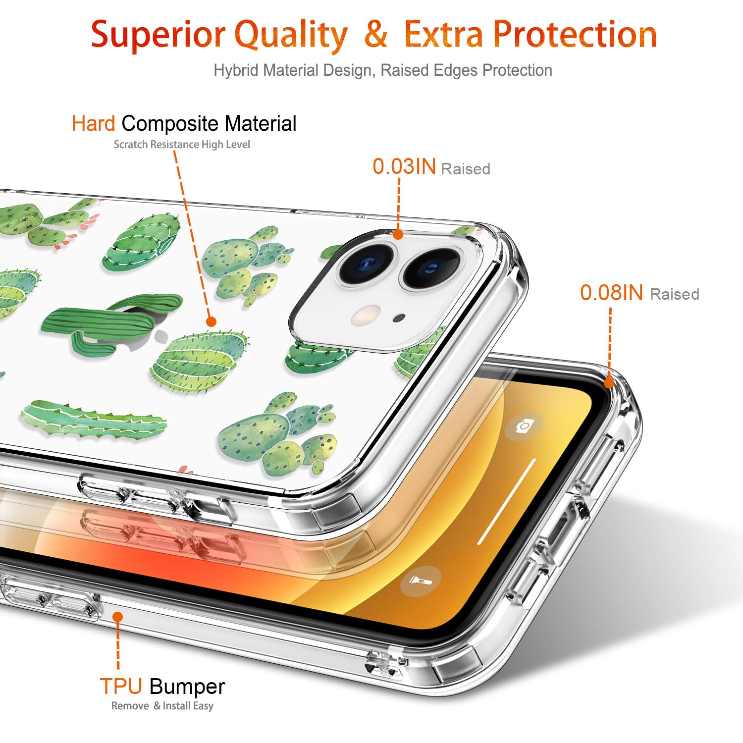 Giika For Iphone 12 Mini Case With Screen Protector, Clear Full Body Shockproof Protective Floral Girls Women Hard Case With Tpu