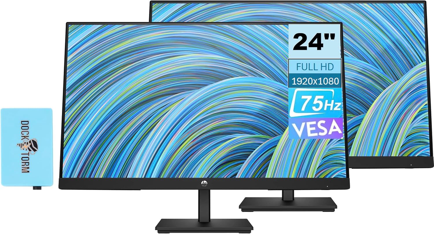 Hp V24V G5 24'' Fhd Computer Monitor (1920X1080), 75Hz Anti Glare Display, Amd Freesync, Hdmi, Vesa Mount, Black, Bundle With Do