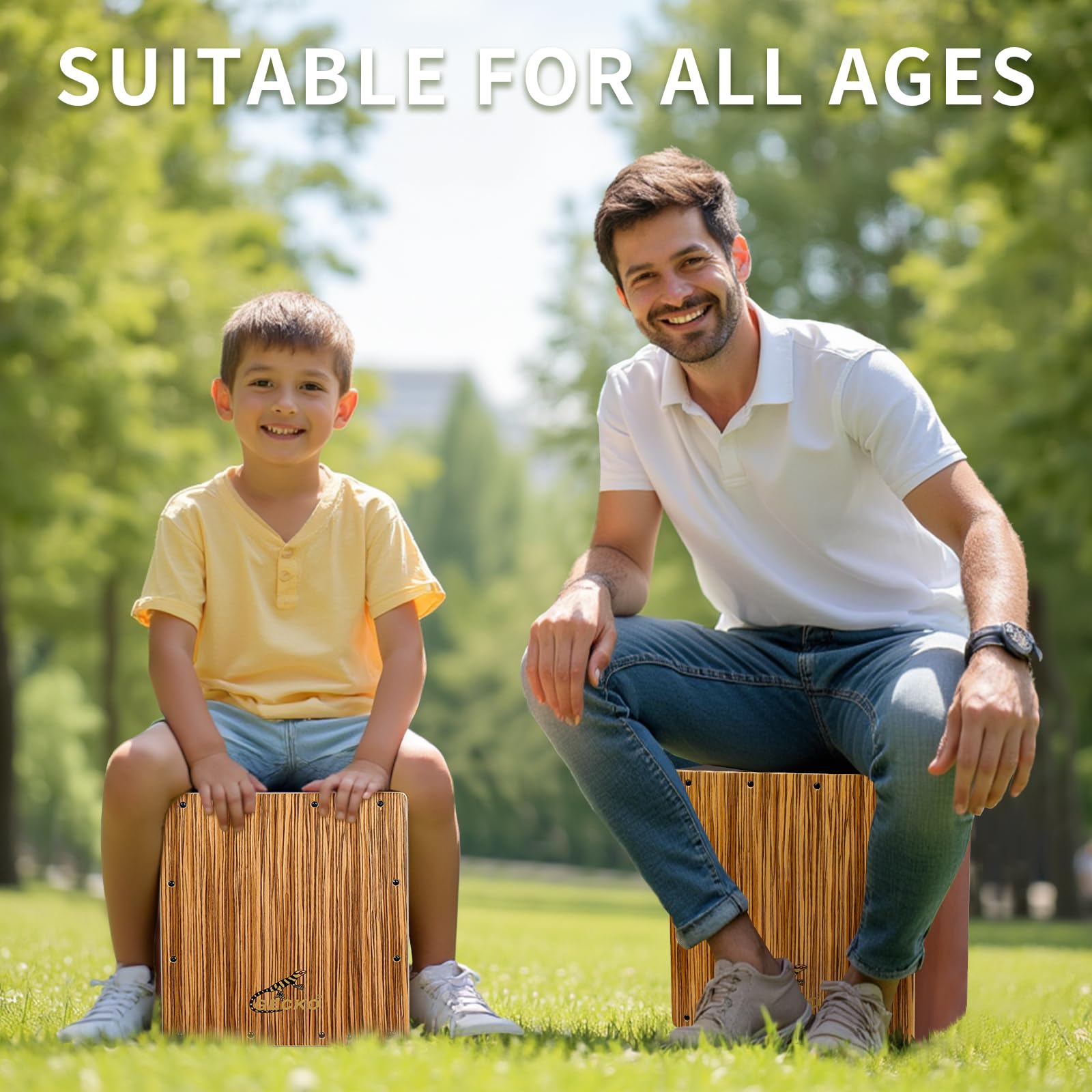 Gecko Cajon Drum Box With Snare And Bass Tone For Acoustic Music, Percussion Instrument With Internal Adjustable Guitar Strings