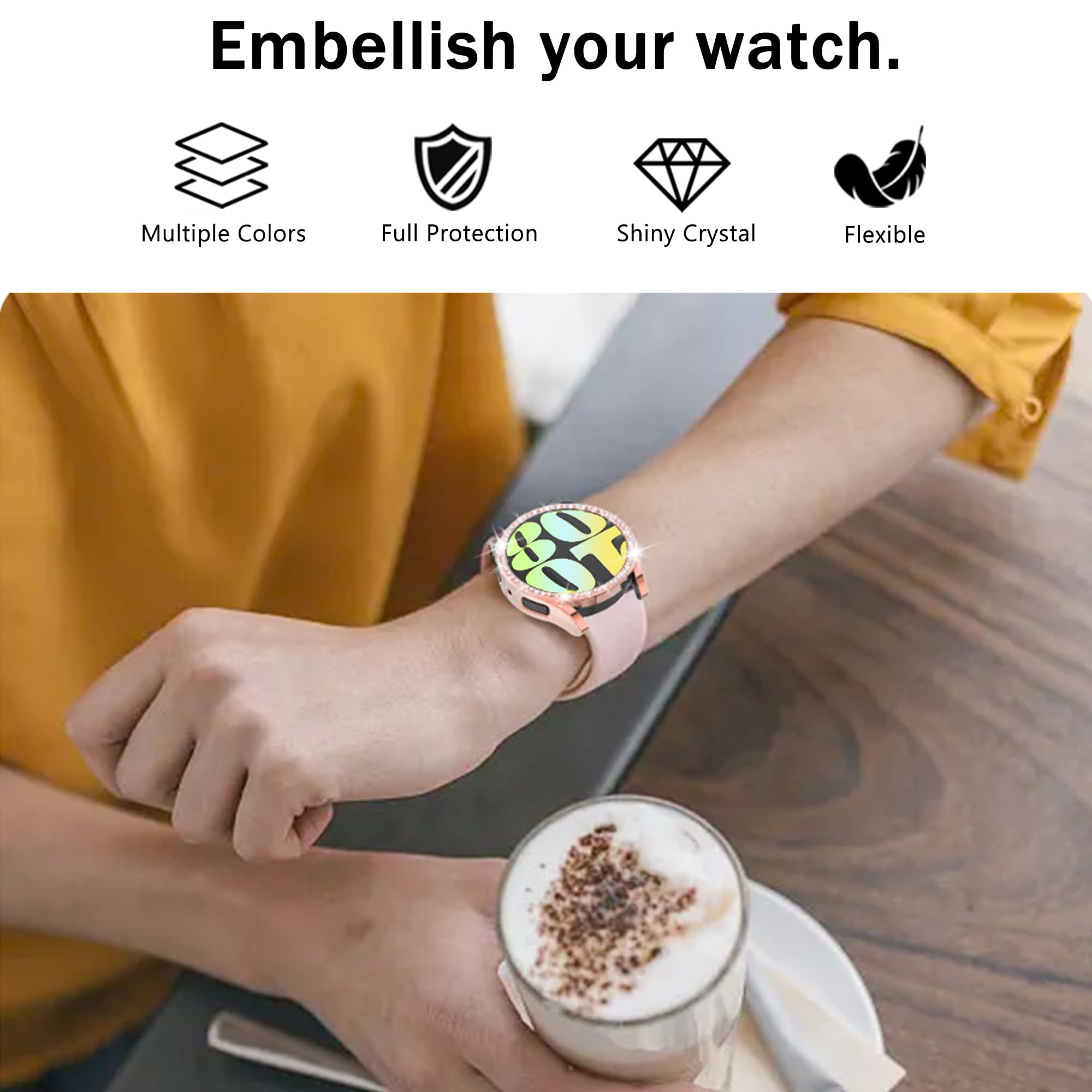 [16 Pack] Bling Watch Screen Protector For Samsung Galaxy Watch6 44Mm, Glitter Case Tpu Soft Cover Full Protection With Crystal