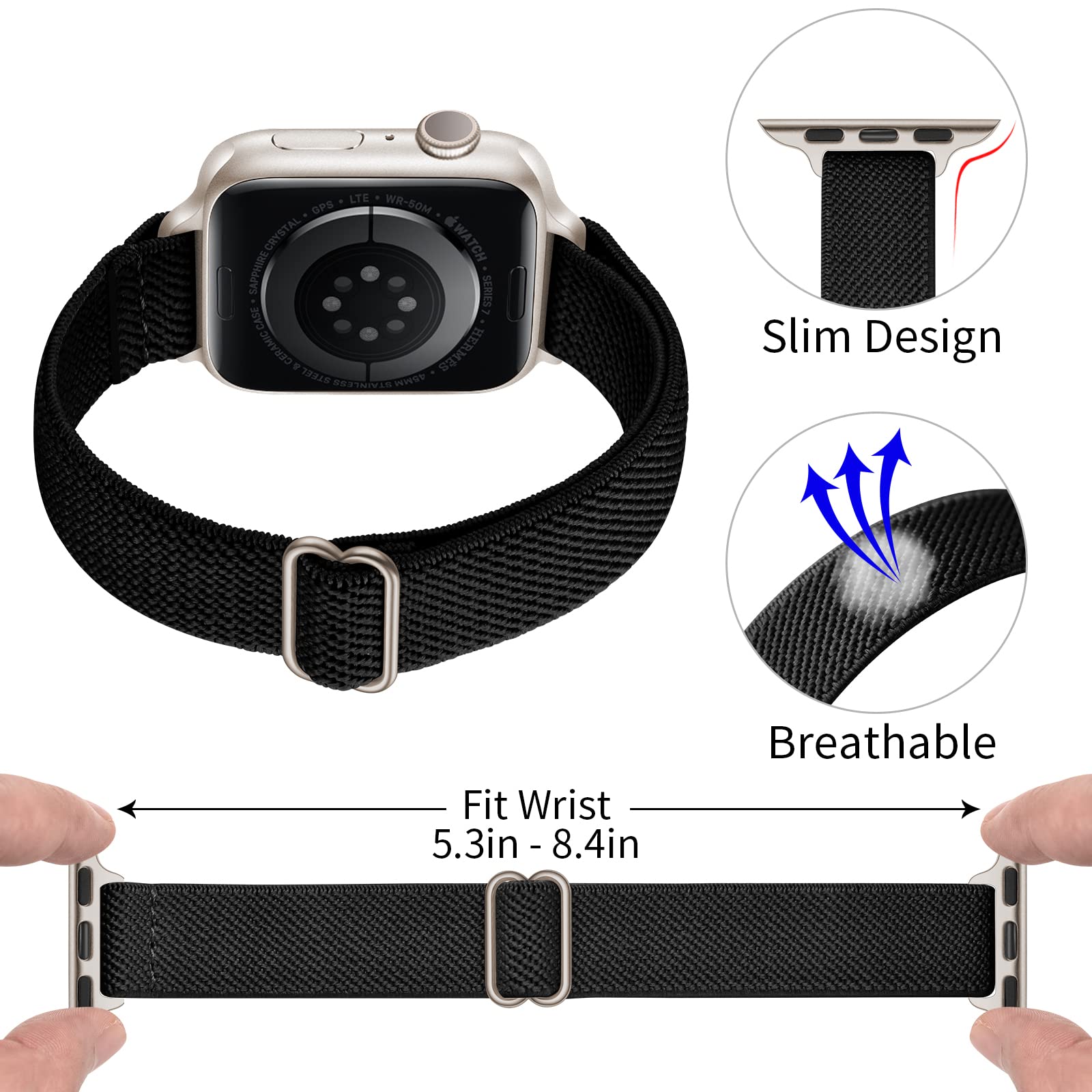 Sicciden Slim Stretchy Bands Compatible With Apple Watch Band 42Mm (Series 10) 41Mm 40Mm 38Mm, Women Elastics Band Nylon Thin St