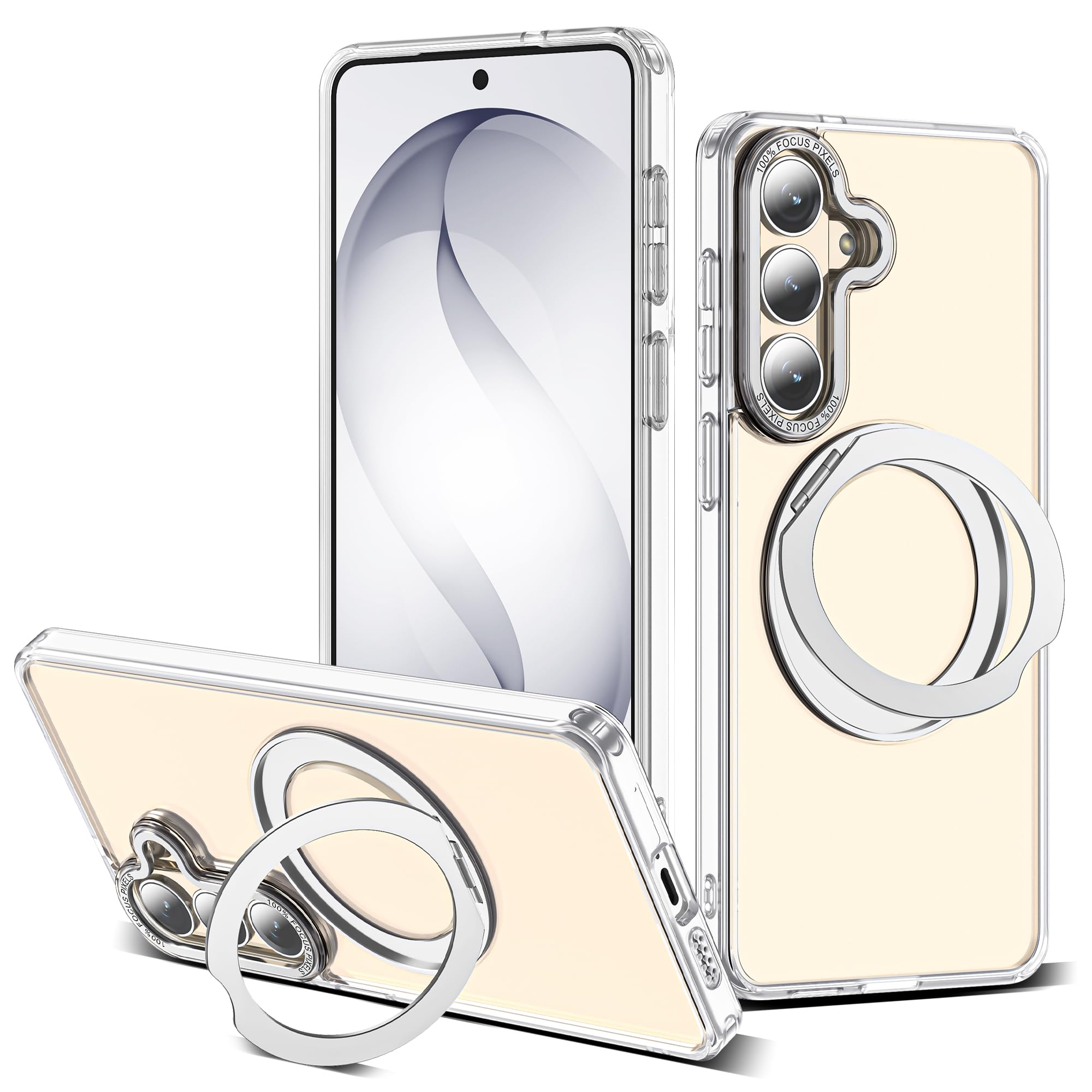 Zalinbo for Samsung Galaxy S26 Plus Case with 360Rotatable Magnetic Ring Stand Compatible with Mag-Safe Military Protection Tran
