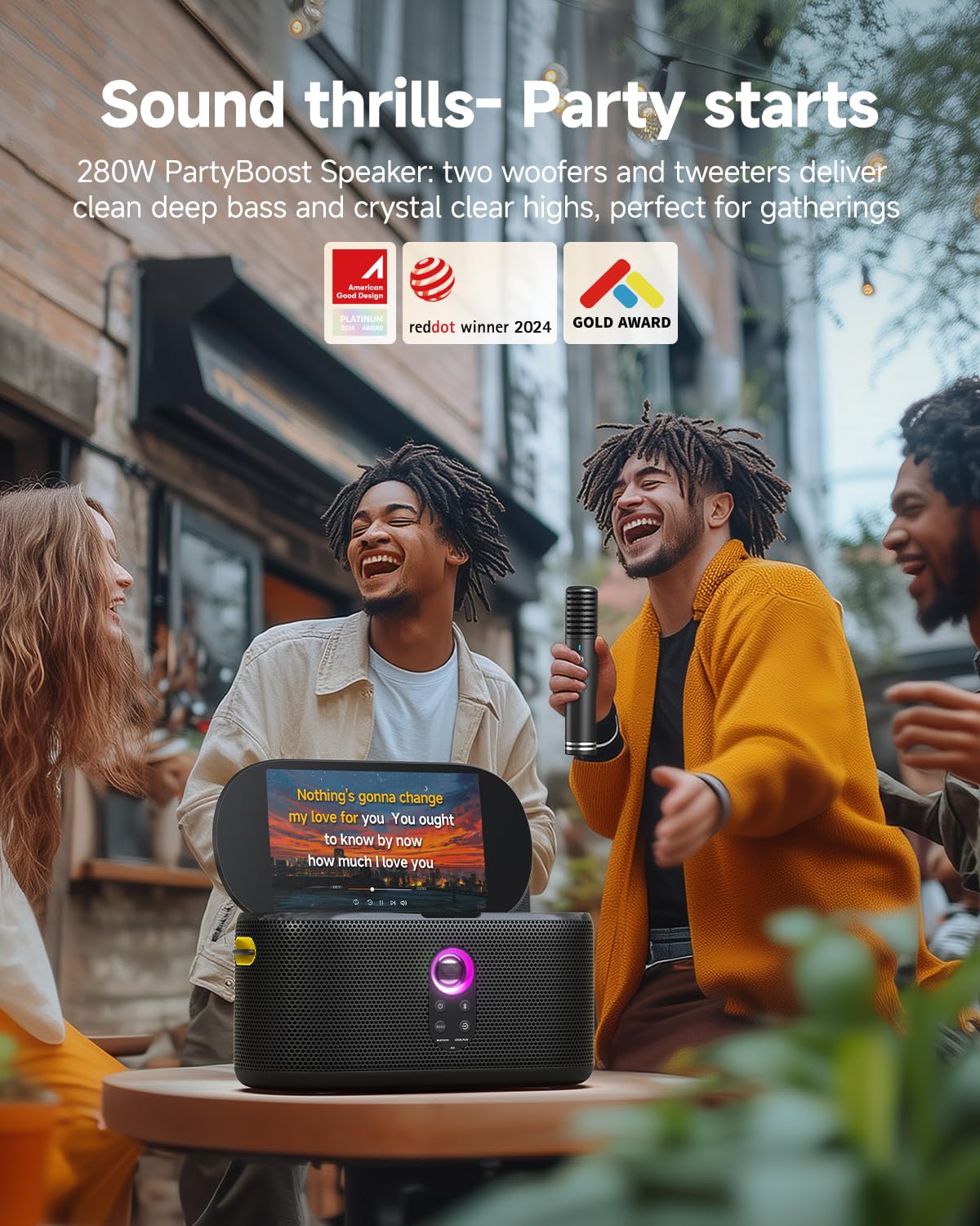 Ikarao Speaker With Microphone, 280W Deep Bass For Party, Two Microphones, 10.1'' Screen Lyrics Display, Loud Wireless Speakers,