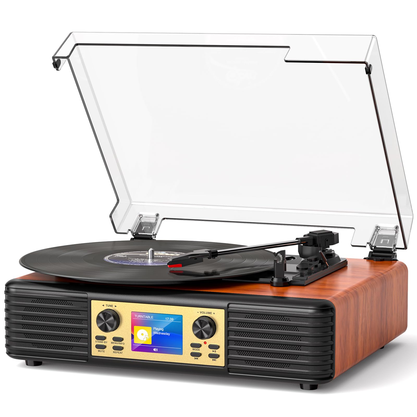 Bluetooth Record Player with Built-in Speakers, USB to PC Recording, 3-Speed Belt-Drive Vintage Turntable with AUX/RCA Output, B