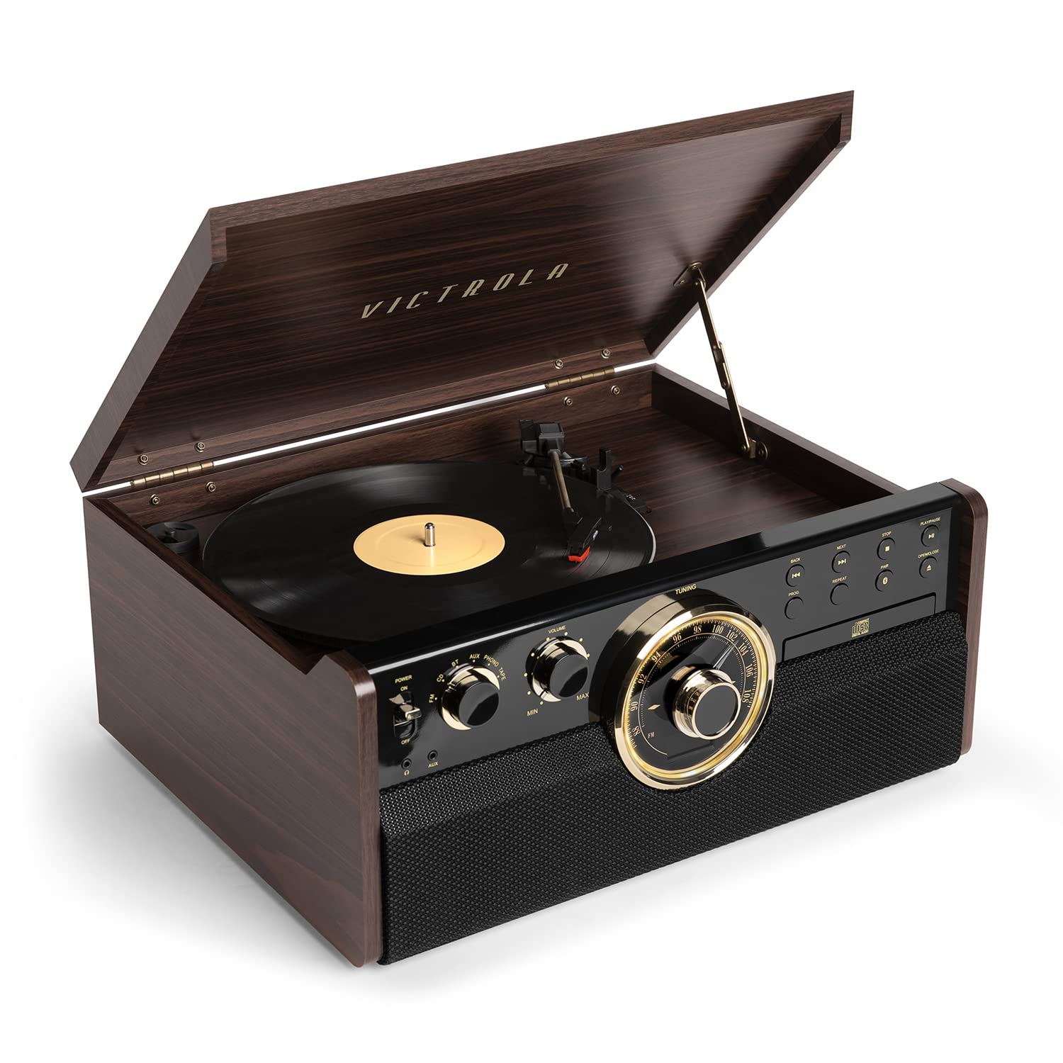 Victrola Empire MidCentury 6in1 Turntable with 3 Speed Record Player, Bluetooth Connectivity, Radio, Cassette and CD Player (