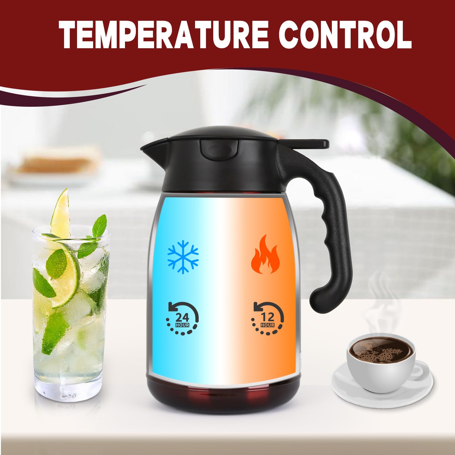 Thermal Coffee Carafe 56Oz Vacuum Coffee Carafe For Keeping Hot Liquids,Coffee Carafe,Thermal Stainless Steel, Coffee Carafes Pr