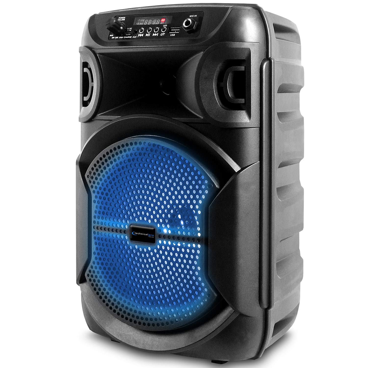 Technical Pro 8 Inch Portable 500 Watts Bluetooth Speaker w/Woofer & Tweeter and Portable Microphone w/Digital Processing, XLR t