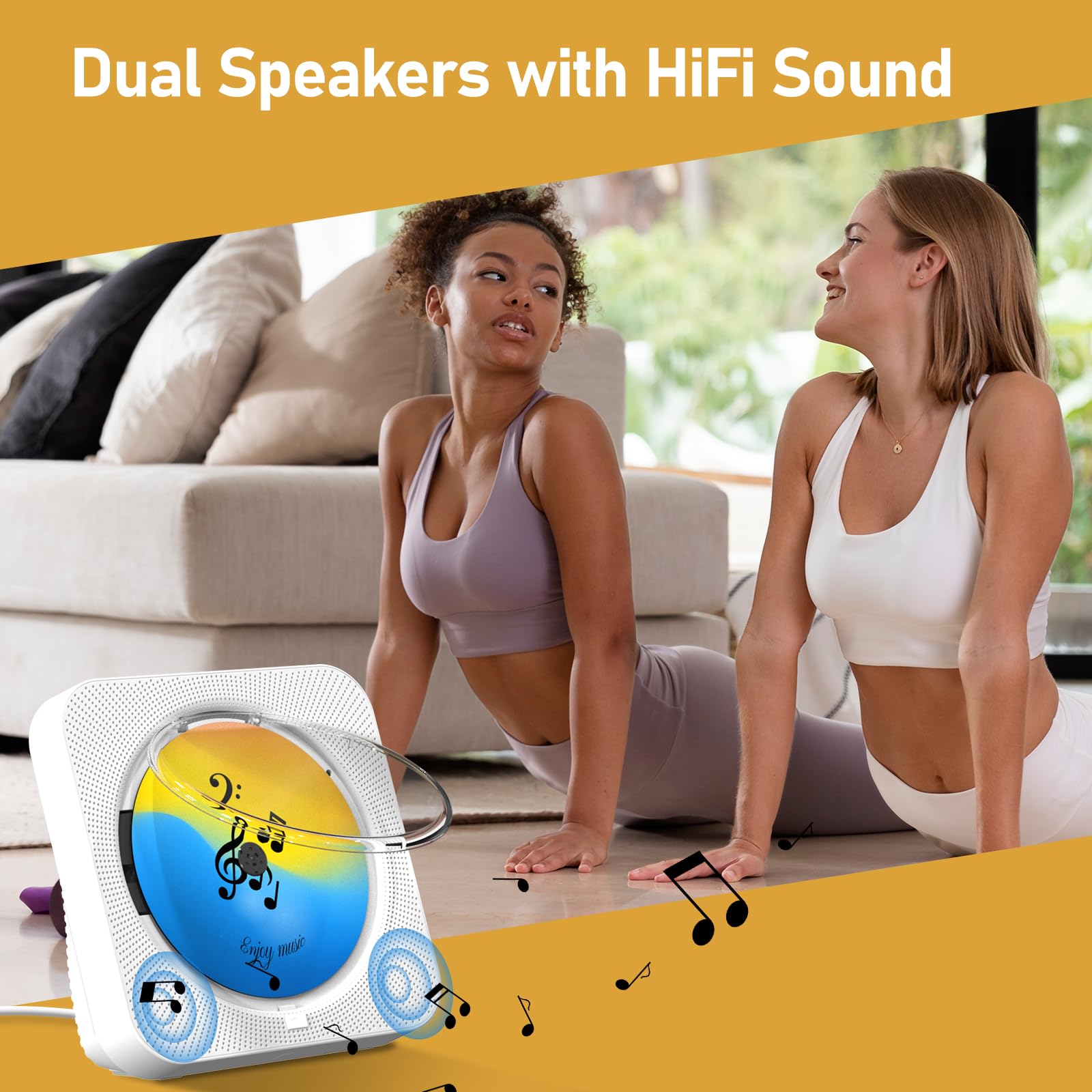 Cd Player Portable With Bluetooth 5.1 Transmitter And Reciever Desktop Cd Player With Hifi Sound Speakers,Remote Control,Dust Co