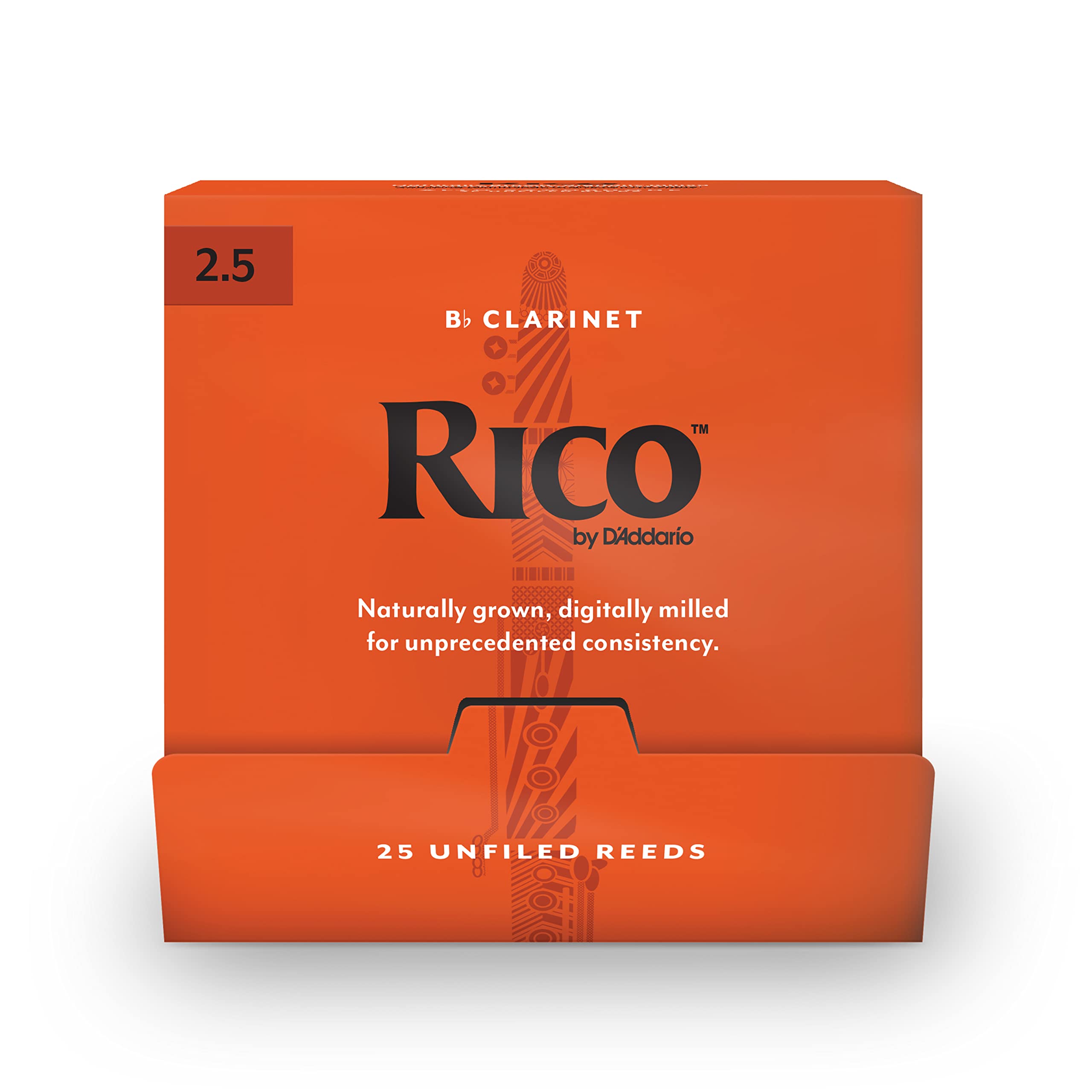 DAddario Woodwinds, Rico Bb Clarinet Reeds, RCA0125-B25, Strength 2.5, Individually Sealed, 25-pack