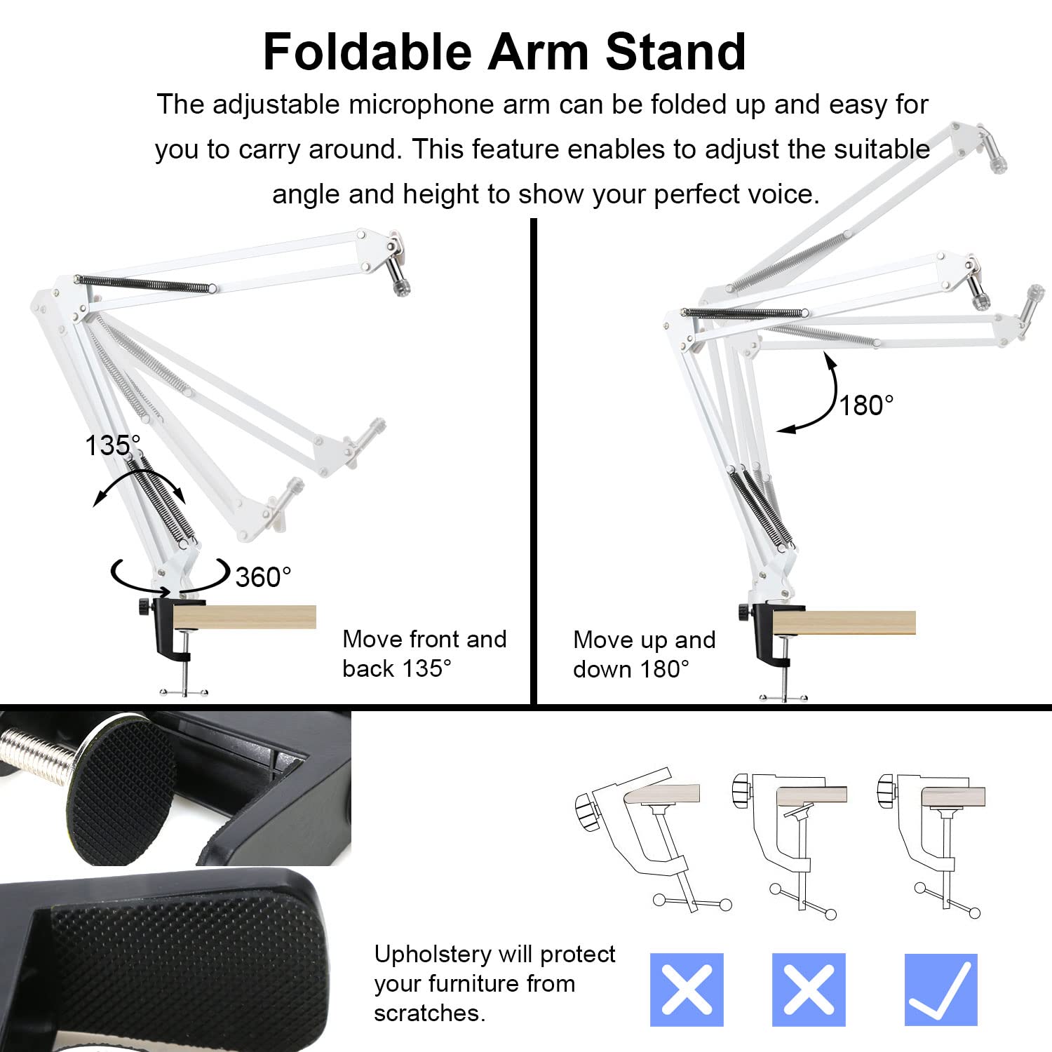 YOUSHARES Razer Seiren Mini Boom Arm with Pop Filter   Mic Stand with Foam Cover Windscreen Compatible with Razer Seiren Mini Streaming Microphone(White)