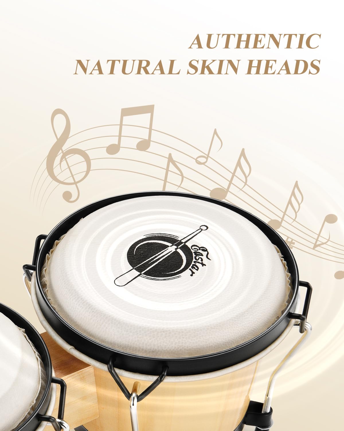 Eastar Bongo Drums 6    And 7    Wood Percussion Instrument Bongos For Kids Adults Beginners Natural Finish, Ebo-1