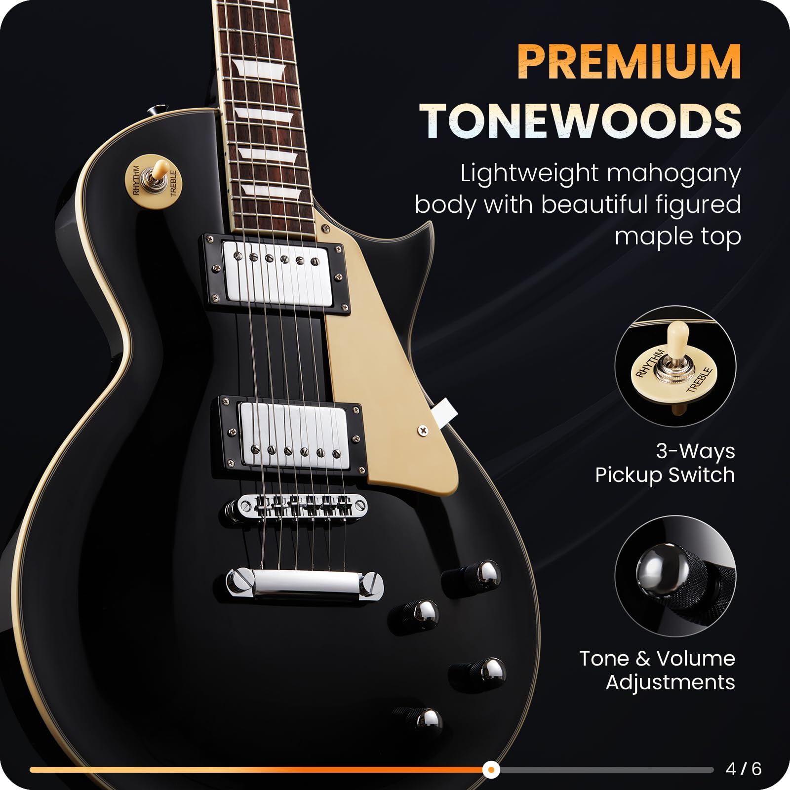 Fesley Lp Electric Guitar With Arched Top:39  Solid Body Electric Guitars With Mahogany Body And Rosewood Fretboard,Electric Gui