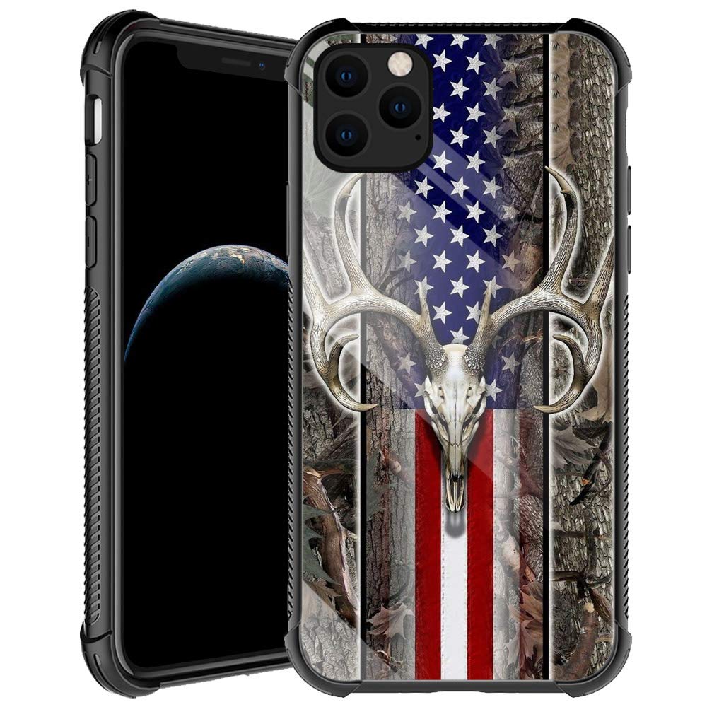 Carloca Case Compatible With Iphone 12 Case,American Flag Camo Deer Skull Case For Iphone 12 Pro Men Boys,Anti Scratch Soft Tpu