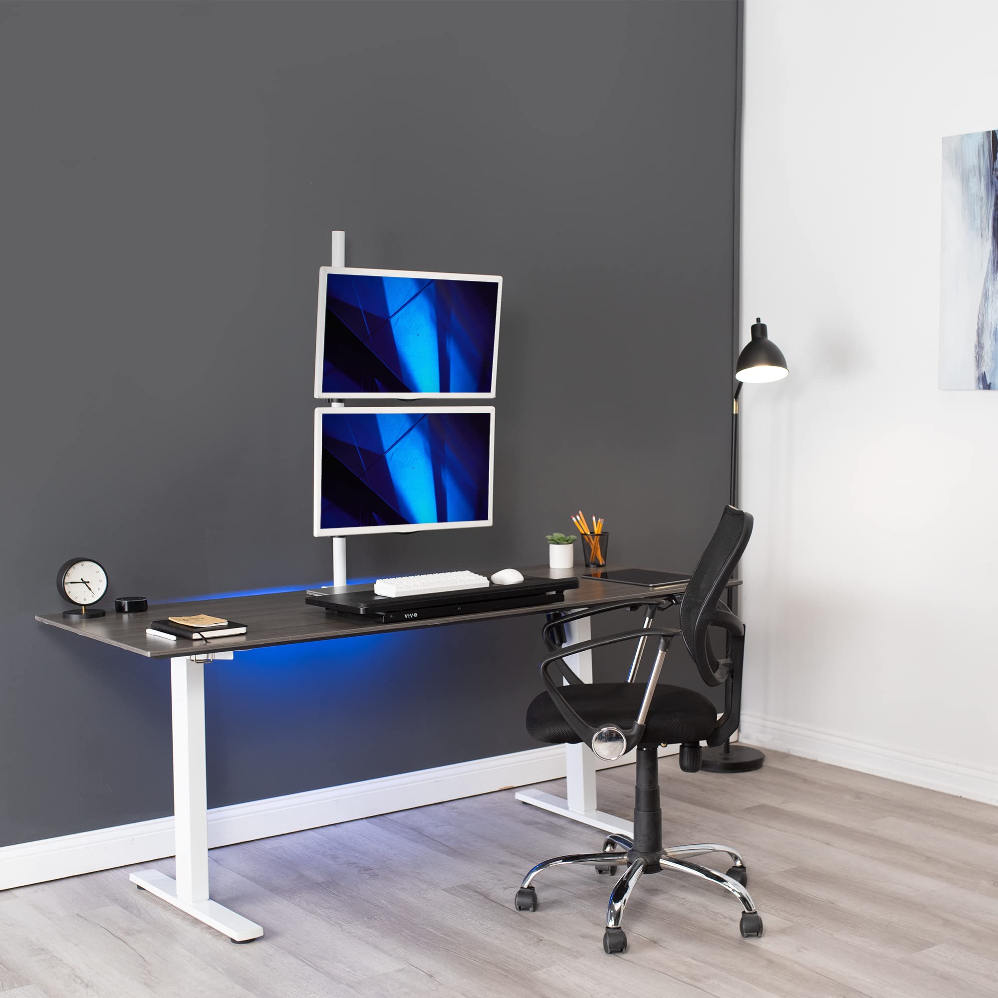 VIVO Extra Tall Vertically Stacked Dual Monitor Desk Mount Stand with 39 inch Stand up Pole, Fully Adjustable Extended Arms, Fits 2 Screens up to 27 inches, White, STAND V012TW