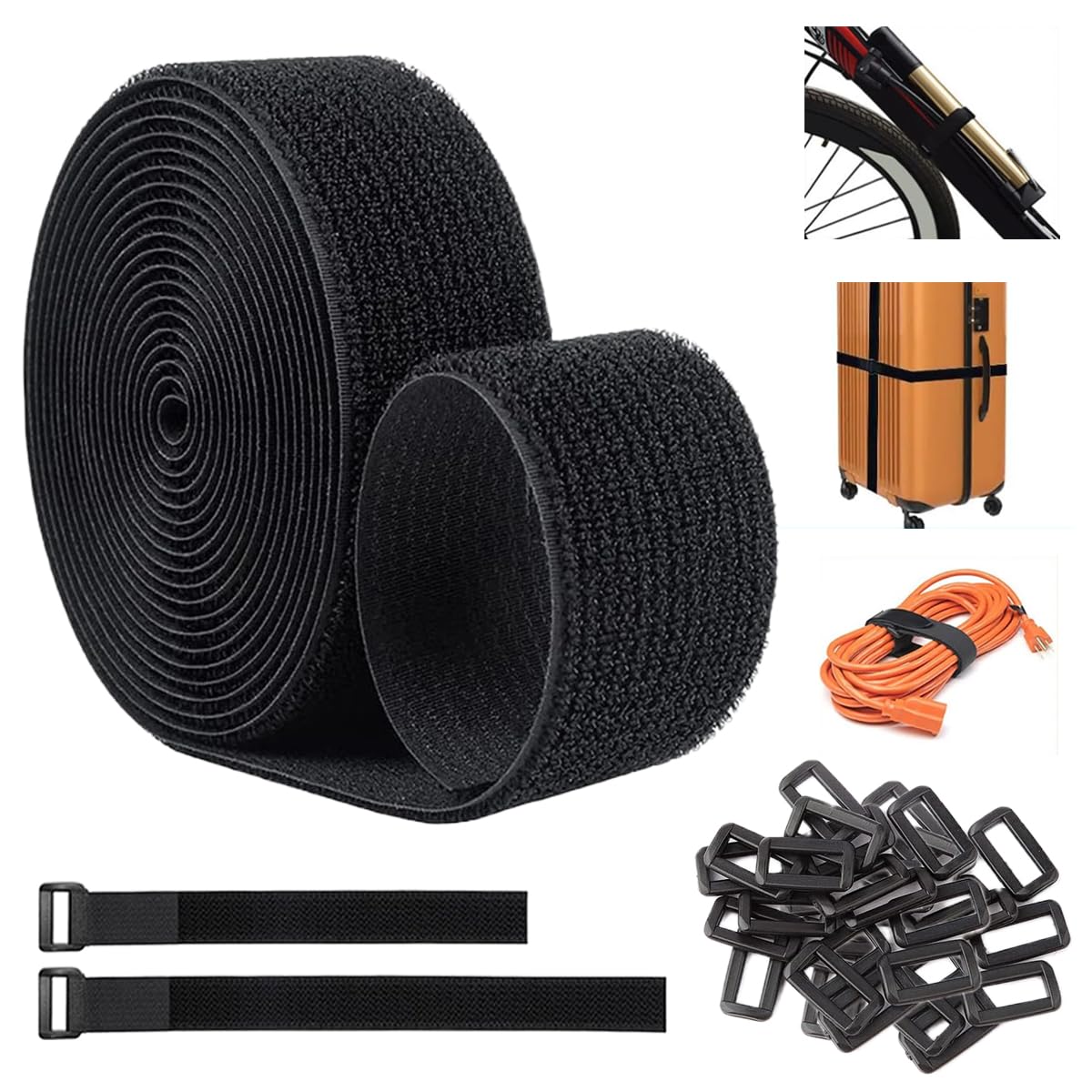 32Ft 2 Inch Wide Cable Straps With 30 Plastic Buckles, Reusable, Adjustable, Heavy Duty Hook And Loop Strps, Cable Ties Cords St