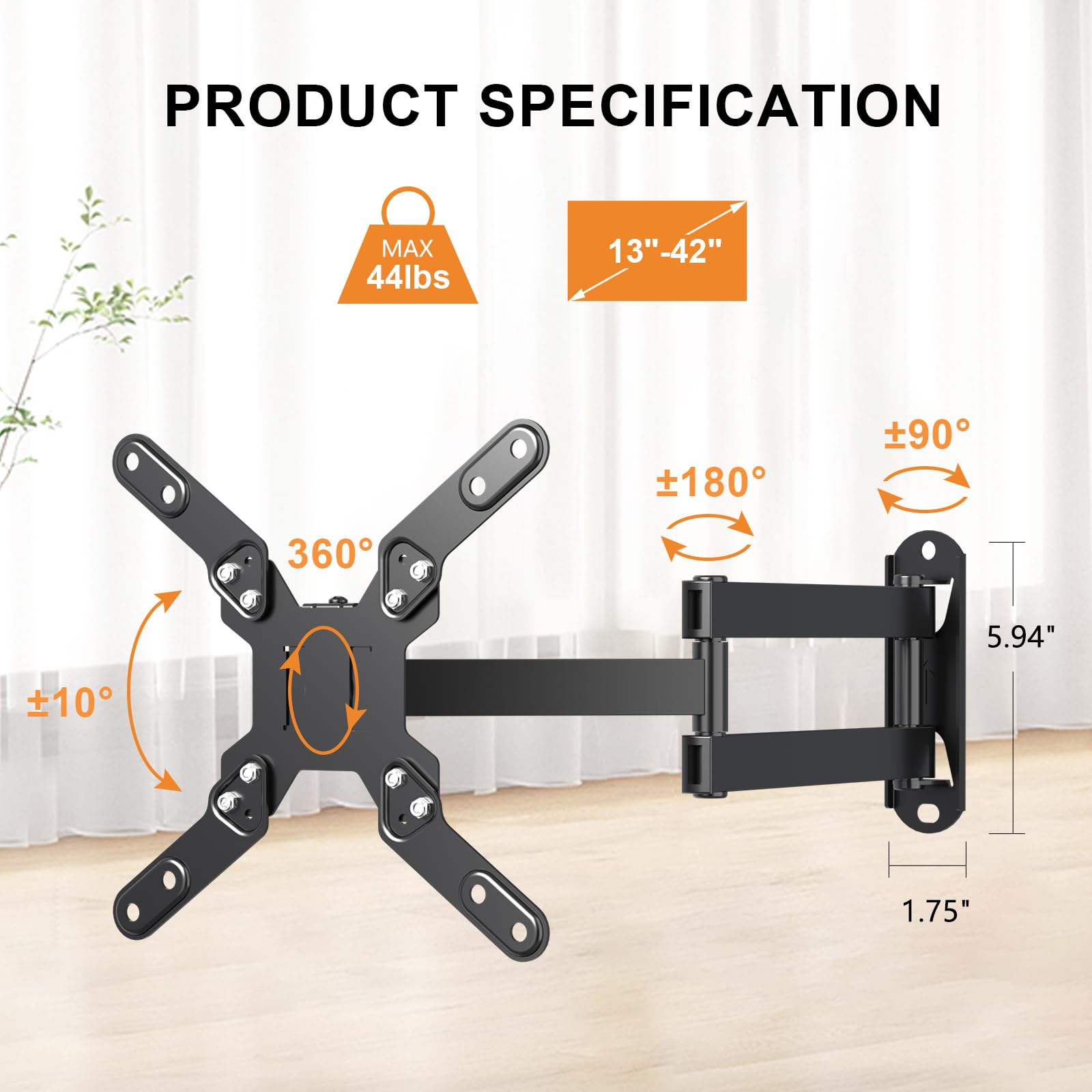 Xinlei Full Motion Tv Wall Mount, Swivel Tv Bracket With Articulating Arm Tilt Extension Rotation For Most 13 42 Inch Led, Lcd M