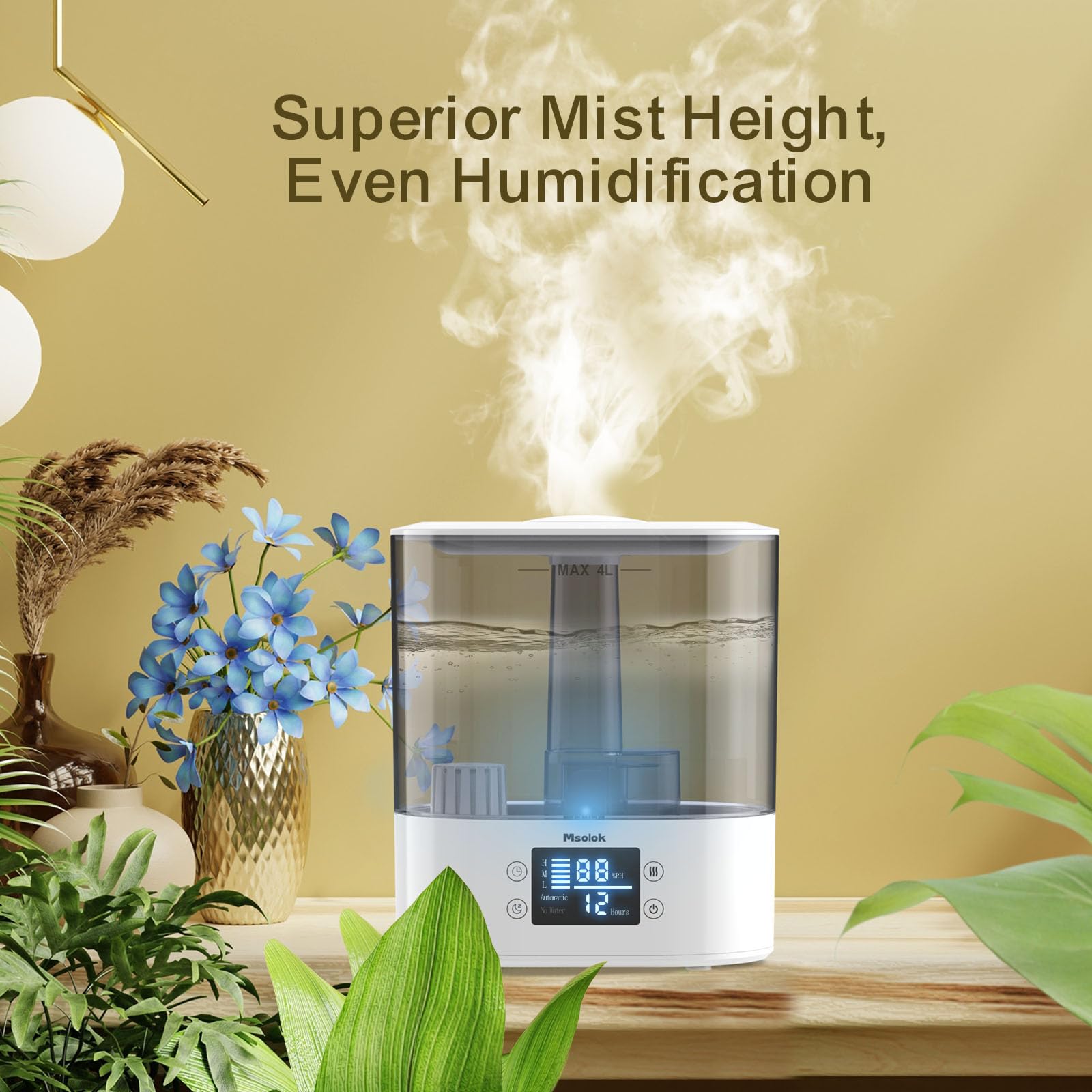 Humidifiers For Bedroom And Home & Baby   4L Cool Mist Air Humidifiers For Plants, 26Db Quiet Top Fill Air Humidifier Lasts Up T