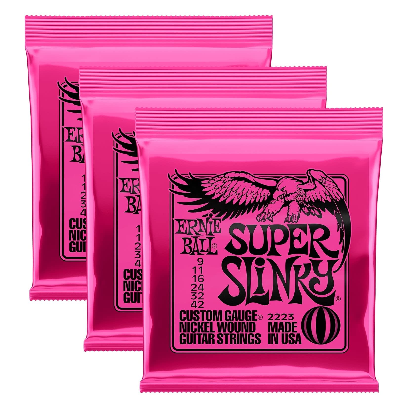 Ernie Ball 2223 Nickel Super Slinky Custom Gauge Electric Guitar Strings Regular   3 Pack