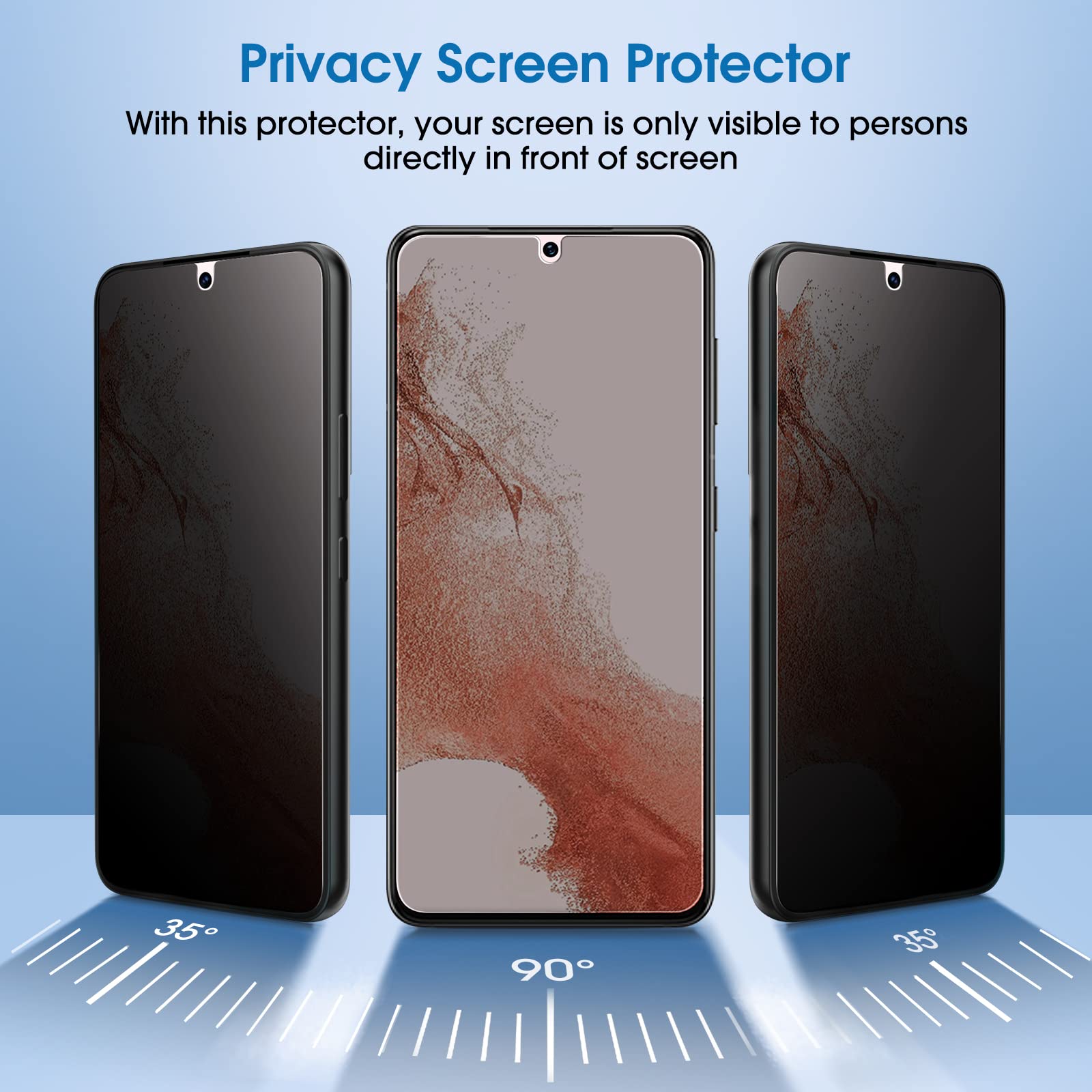 Amfilm Privacy Screen Protector Samsung Galaxy S22 Plus 5G 6.6 Inch, Samsung Galaxy S22 + 5G 6.6 Inch With 2 Pack Camera Lens Pr