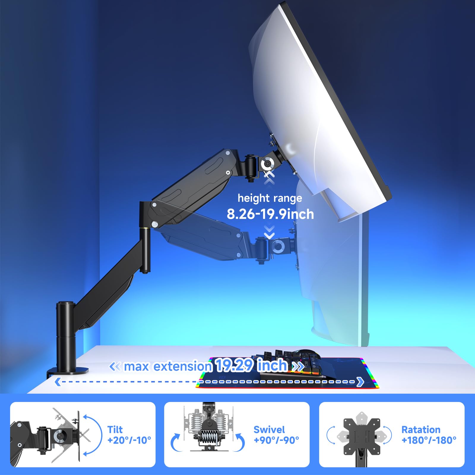 Pholiten Premium Aluminum Heavy Duty Monitor Arm,Ultrawide Monitor Arm,Full Motion Single Monitor Mount For Computer Screens Up