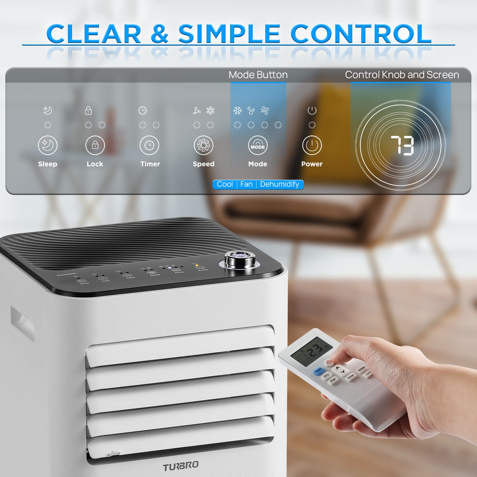 Turbro Finnmark 10,000 Btu Portable Air Conditioner, Dehumidifier And Fan, 3-In-1 Floor Ac Unit For Rooms Up To 400 Sq Ft, Sleep