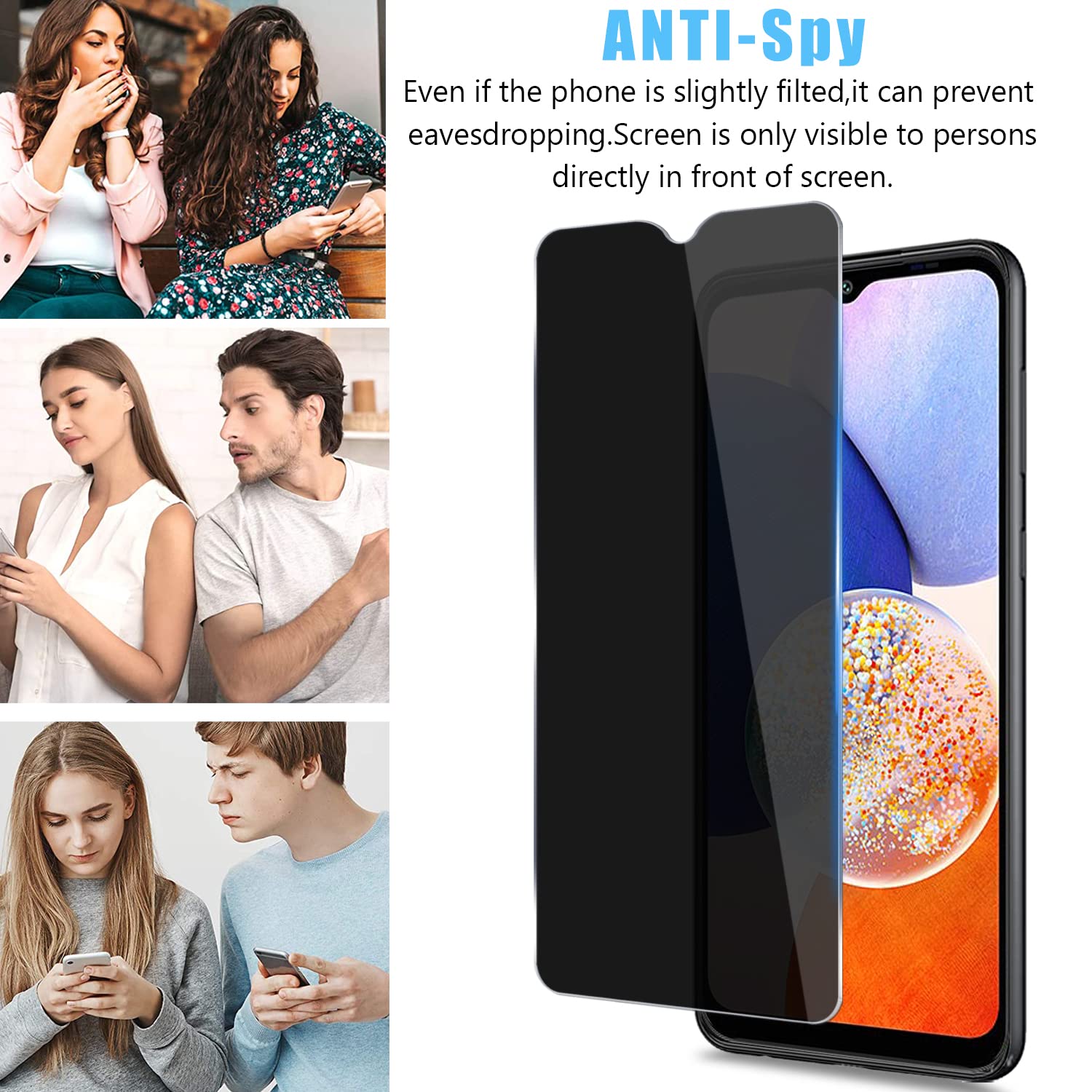 Anbzsign (2+2 Packs For Samsung Galaxy A14 5G Privacy Tempered Glass Screen Protector And Camera Lens Protector, Anti Spy 9H Har