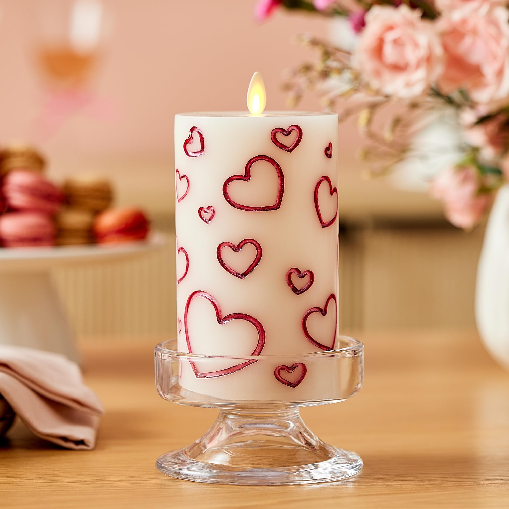 Luminara Debossed Hearts Pillar Candle Metallic Magenta   Patented Flickering Flameless Technology   Valentine'S Day Collection