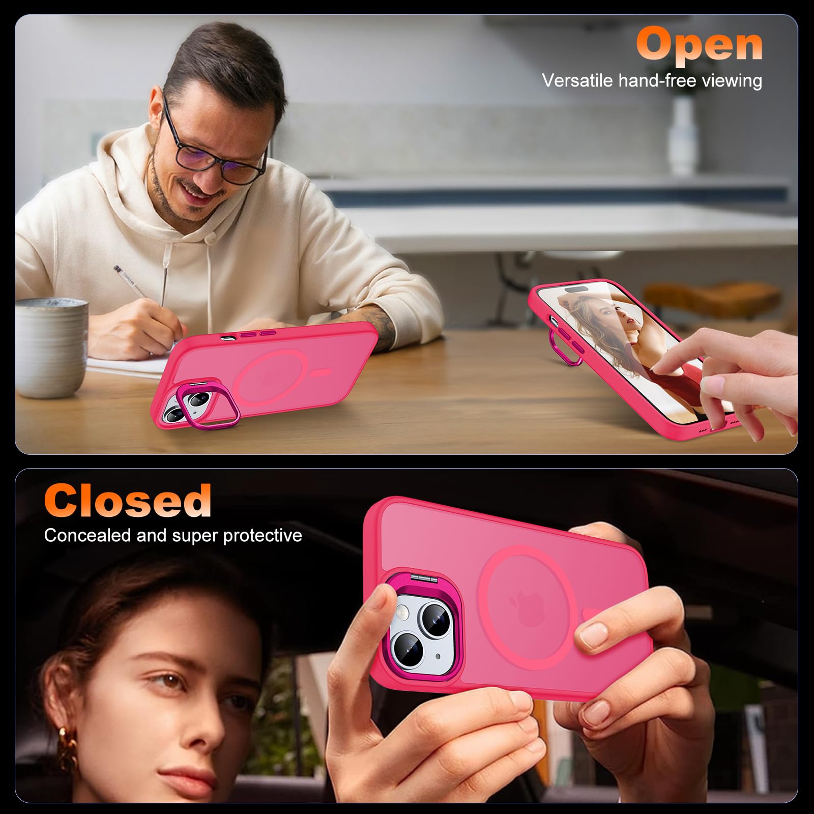 Jame For Iphone 15 Case With Stand, [Compatible With Magsafe], Built In Camera Kick Stand Phone Case For Iphone 15, Magnetic Cas