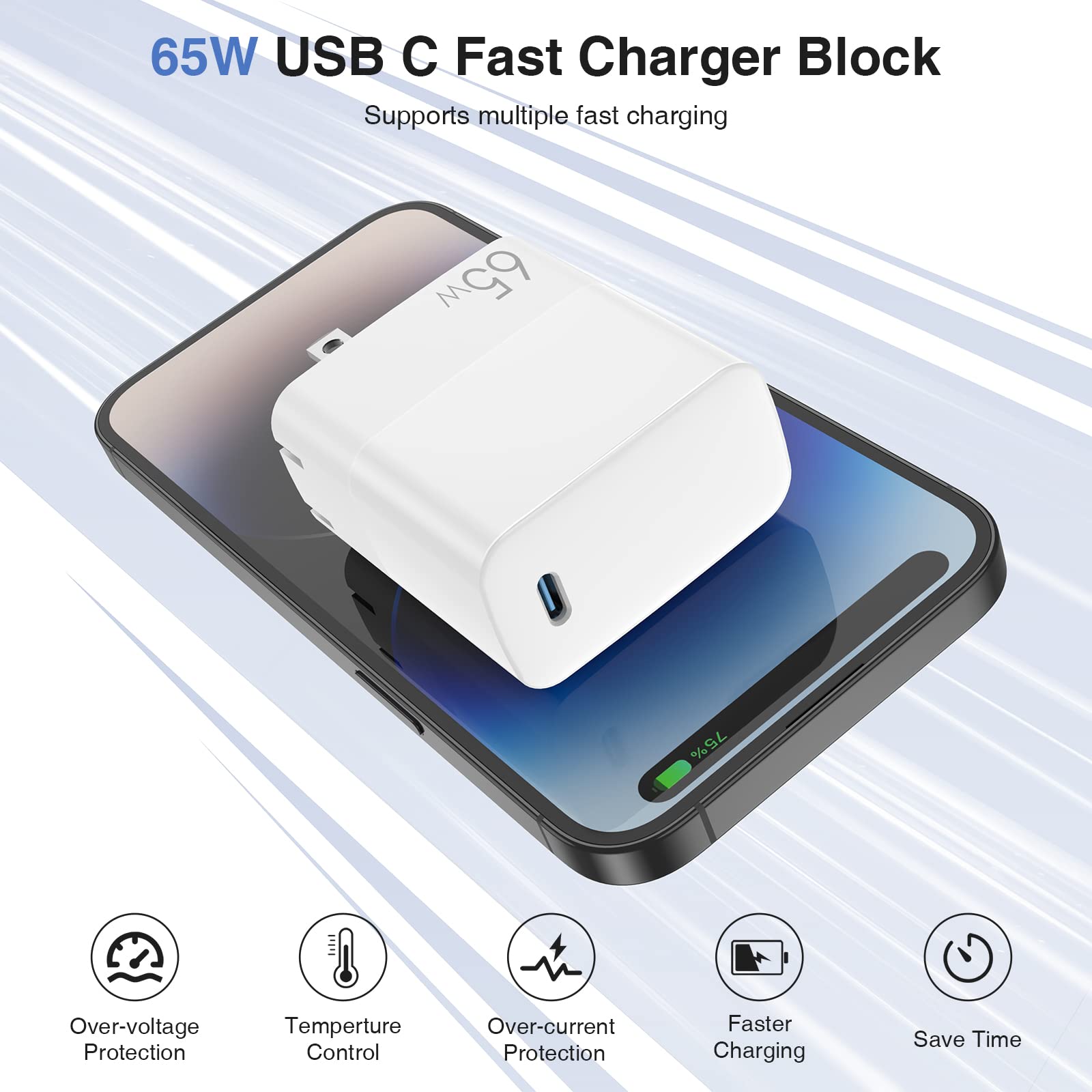 Mac Book Air Charger, 65W Usb C Charger Gan Fast Compact Foldable Adapter For Mac Book Pro/Air, Galaxy S21/S10, Dell Xps, Note 1