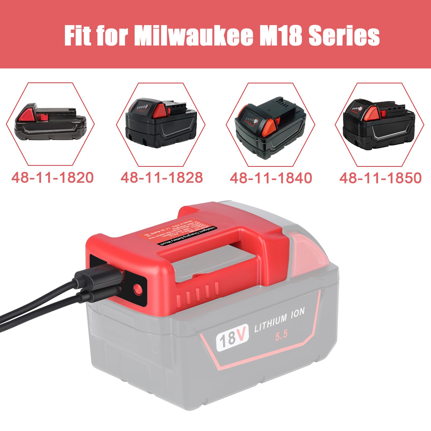 Jyjzpb 2 Pack Usb Charger Adapter Compatible For Milwaukee 18V Battery, Adapter With Type C And Usb C Output Ports With Charging