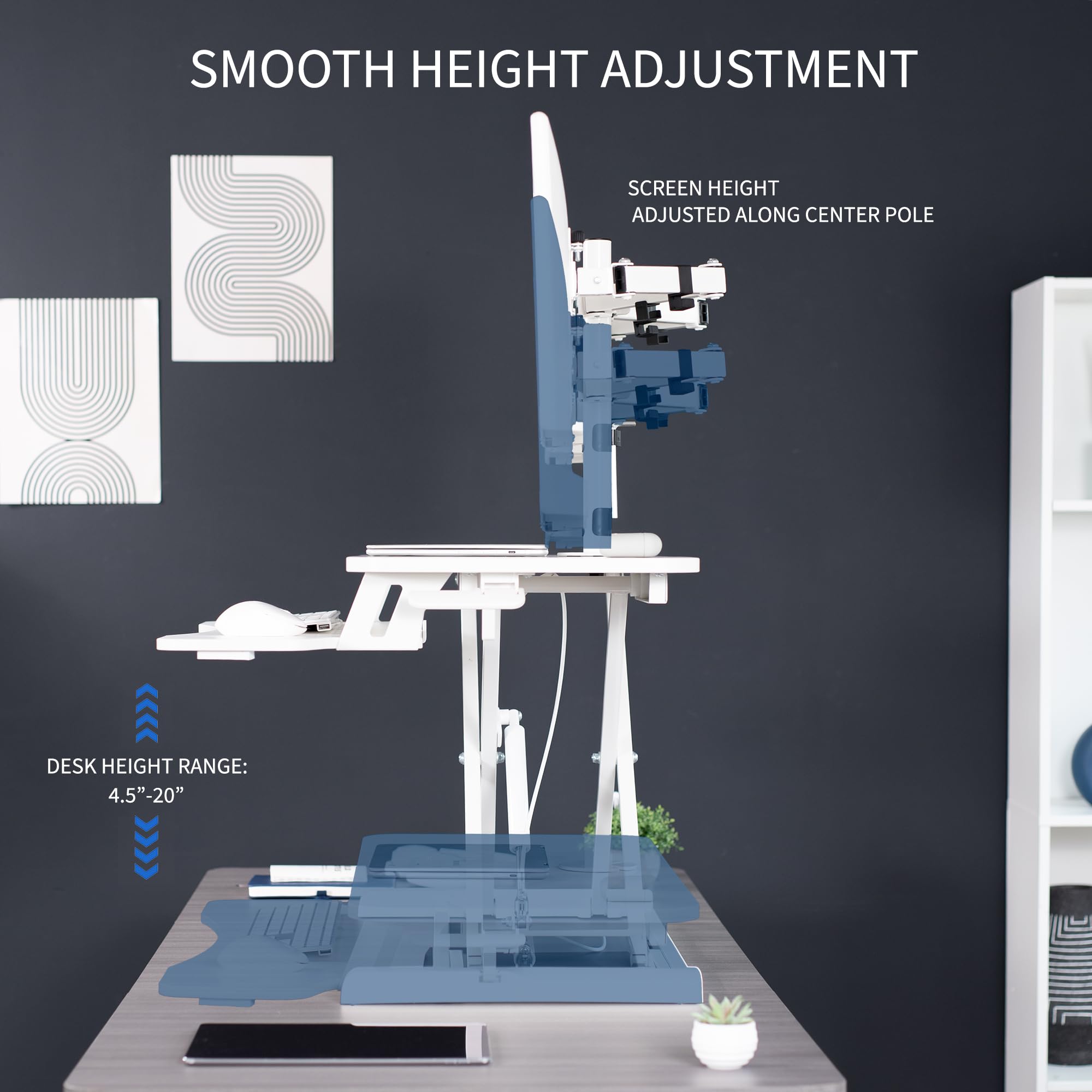 Vivo Height Adjustable 32 Inch Standing Desk Converter With Dual 13 To 30 Inch Monitor Stand, Sit Stand Monitor Mount And Desk R