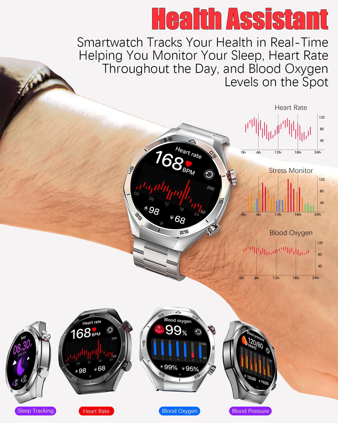 Mens Smart Watch 1.52 Hd Touch Screen Sports Fitness Tracker With Bluetooth Calls Ip67 Waterproof Smartwatch For Men 24/7 Heart