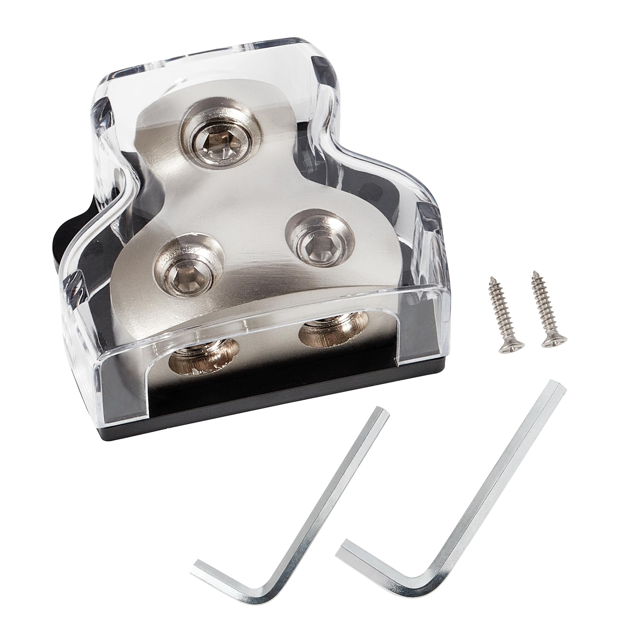 Nuith 2 Way Zine Alloy Power Distribution Block, 0/2/4 Gauge In 4/8 Gauge Out Auto Car Audio Distribution Connecting Block, 2 Wa