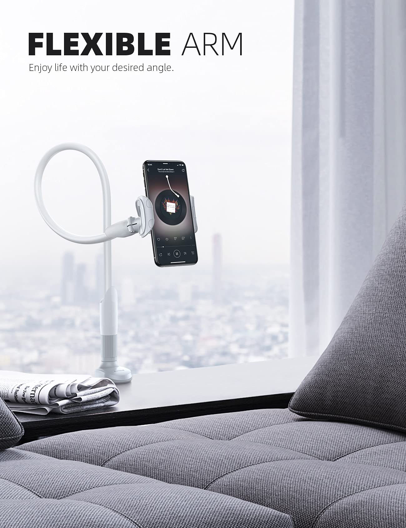 Lamicall Phone Holder, Gooseneck Mount, Compatible With 4 7'' Smartphones And Desktops, Adjustable Arm And Non Slip Base, Easy T